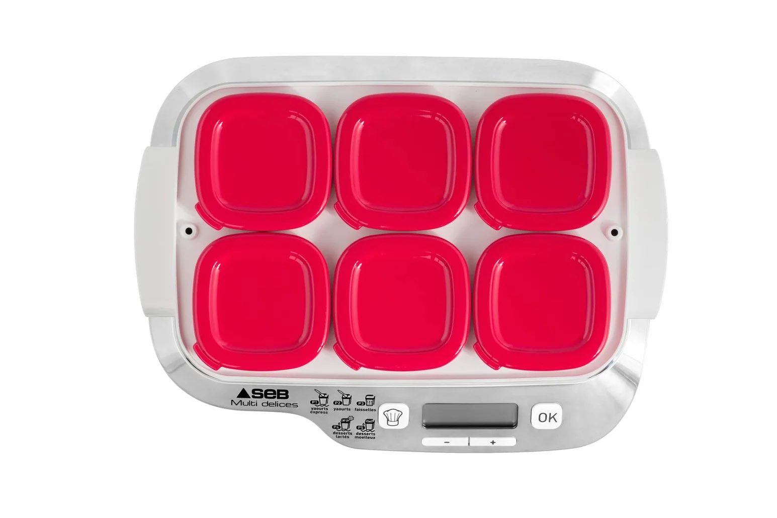 Seb Yaourtière 6 pots verre 140 ml, 5 programmes automatiques, Sans BPA, Compact, Yaourt maison, Desserts lactés, Fromages blancs, Fabriqué en France, Multidélices Express, Rouge YG660100