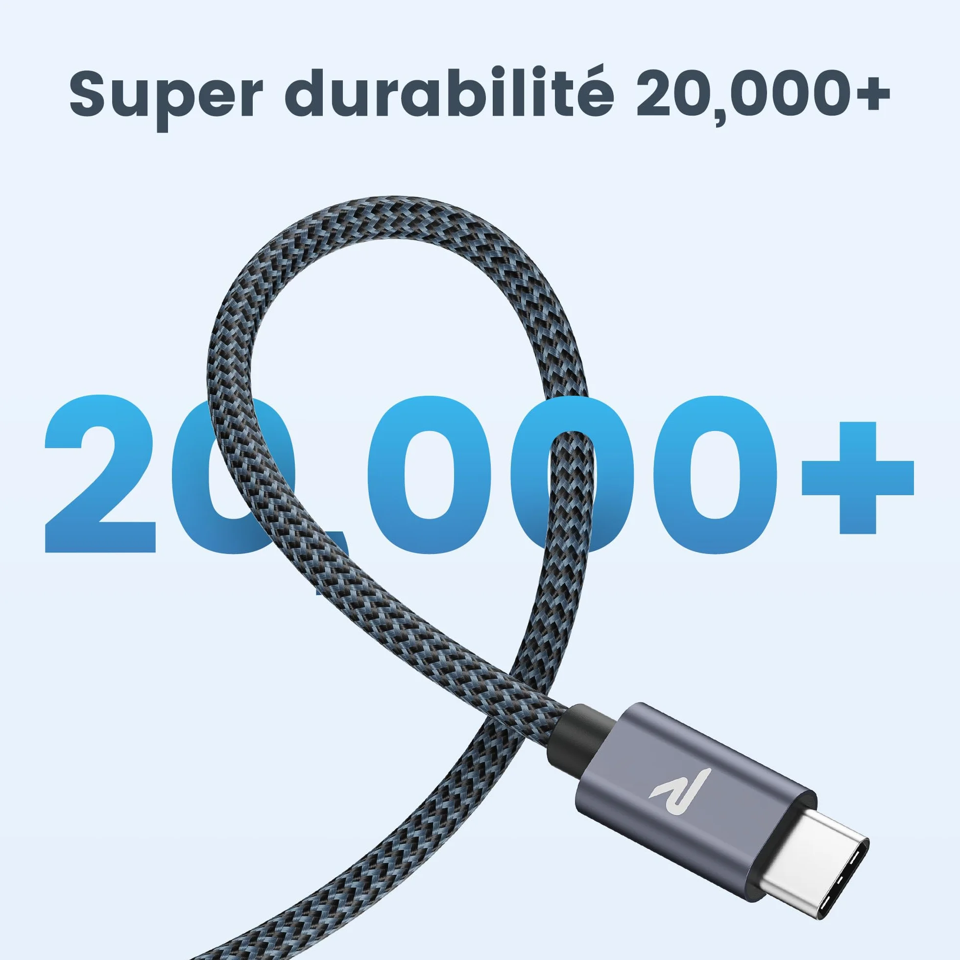 RAMPOW Cable USB C Charge Rapide 3A USB3.0 QC3.0 Nylon Tressé Compatible iPhone 17 Pro Max Air 16/15 Samsung S22 S21 S20 S10 Xiaomi Sony Gris Sidéral 1M