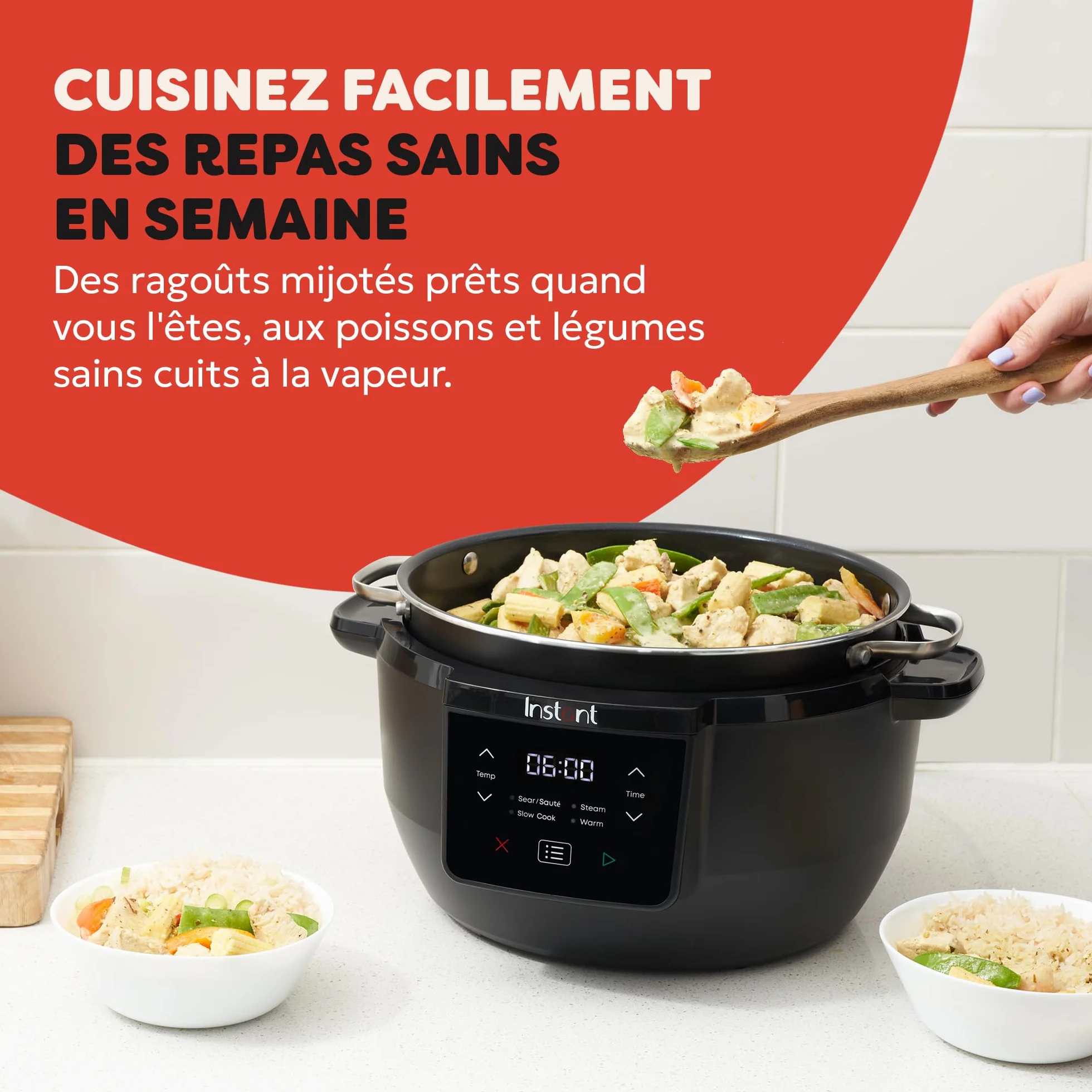 Instant Pot - Mijoteuse supérieure, Système de cuisson multifonction 7,1L avec réglages de cuisson lente, sauté, vapeur et maintien au chaud, antiadhésive, pour les repas en famille et les réceptions