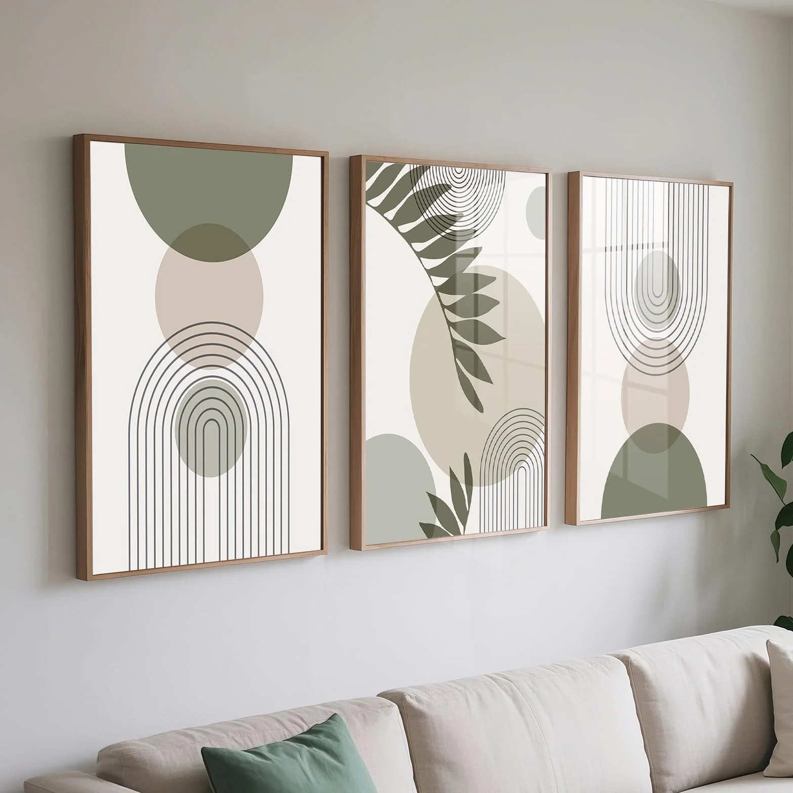 Lot de 3 Tableau Décoration Murale Vert Sauge 40x60 cm Affiche Moderne Sans Cadre Toile Déco Bohème