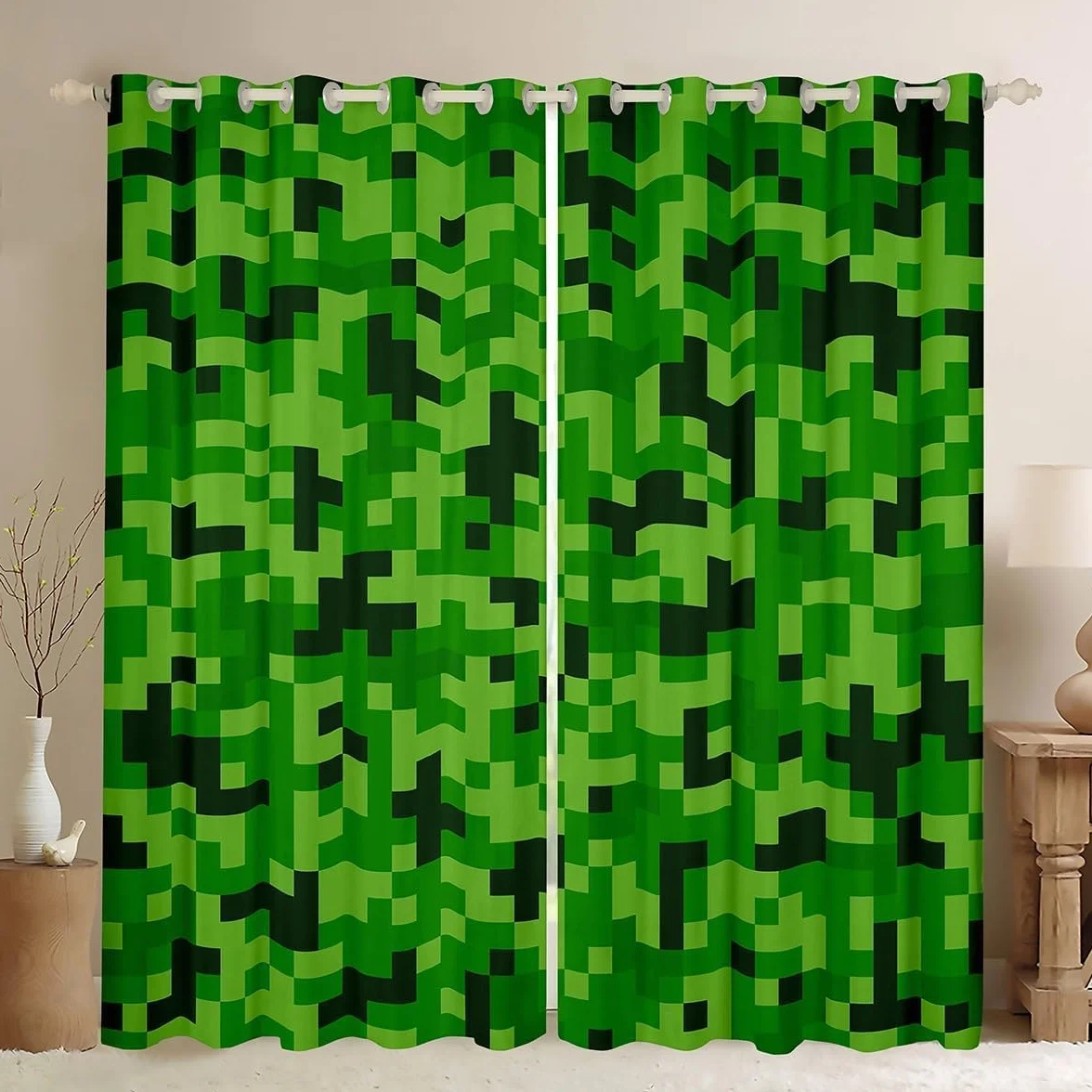 Rideaux Occultants Jeux Vidéo Pixelisés Verts Décoration Chambre Enfants