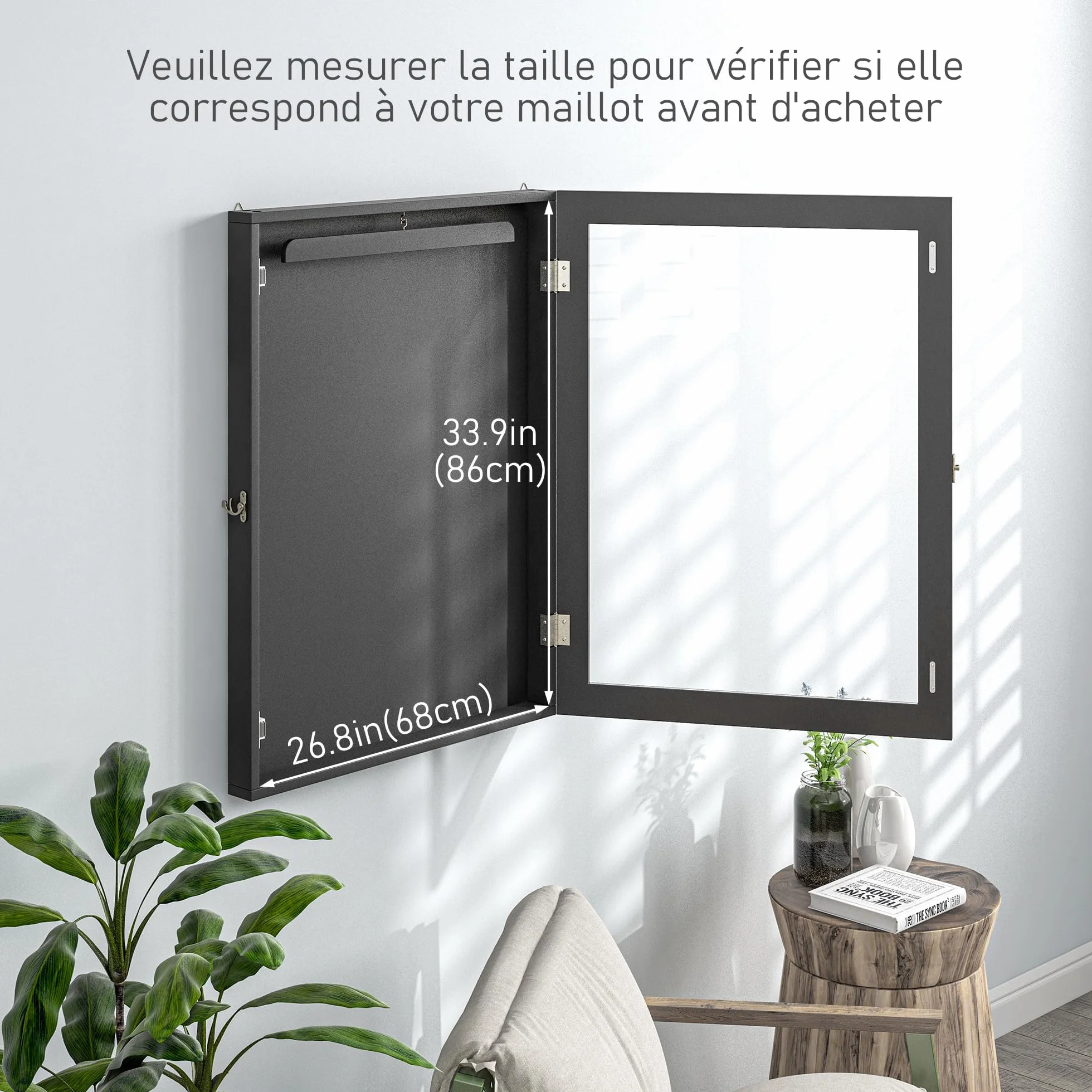 HOMCOM Frame Box T-Frame Cadre pour Maillot Porte Acrylique Doublure Interne Feutre 71 x 6,5 x 89 cm Noir