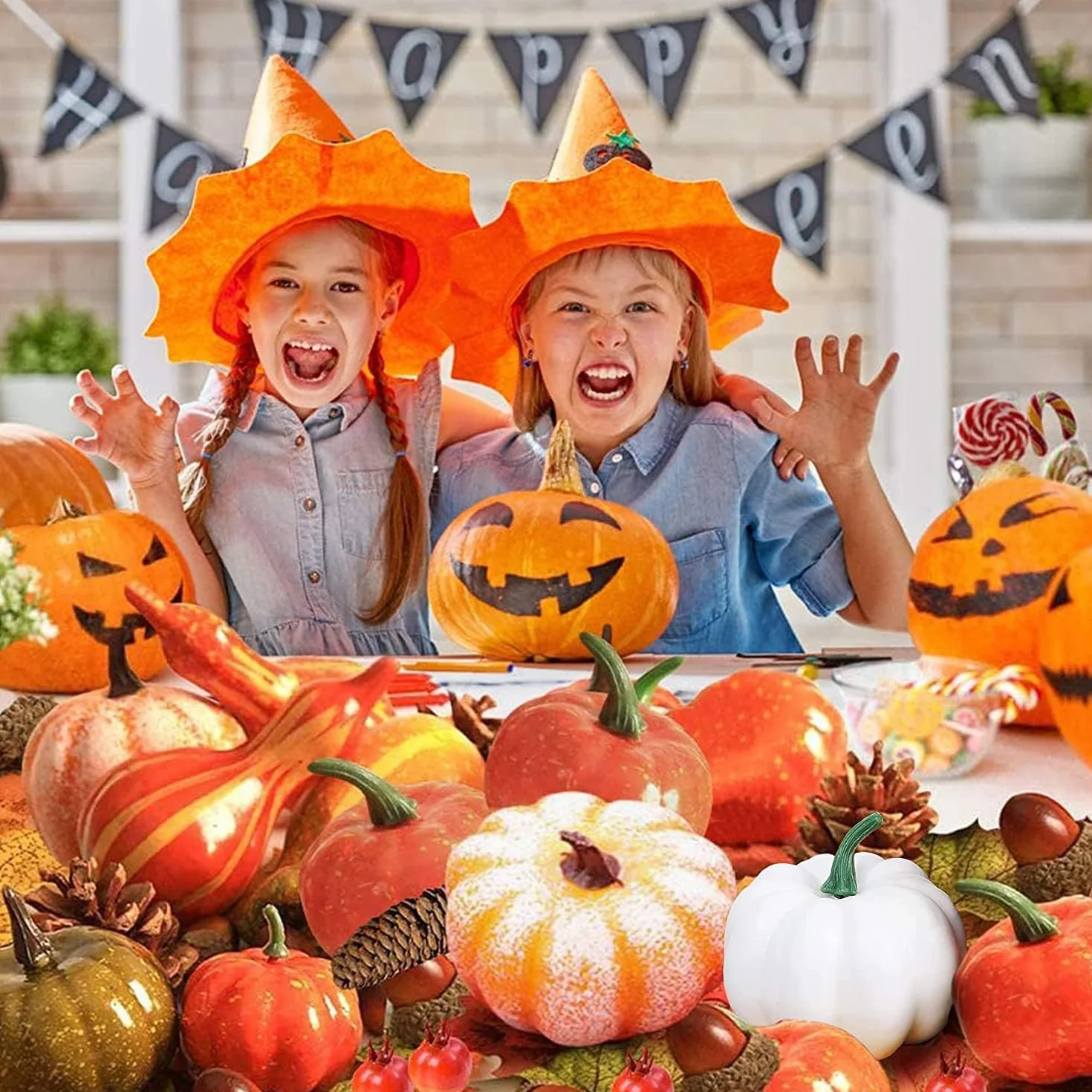 VASIN Décoration de Citrouilles Automne, 88 Pièces Citrouilles Artificielles Halloween Automne Décoration