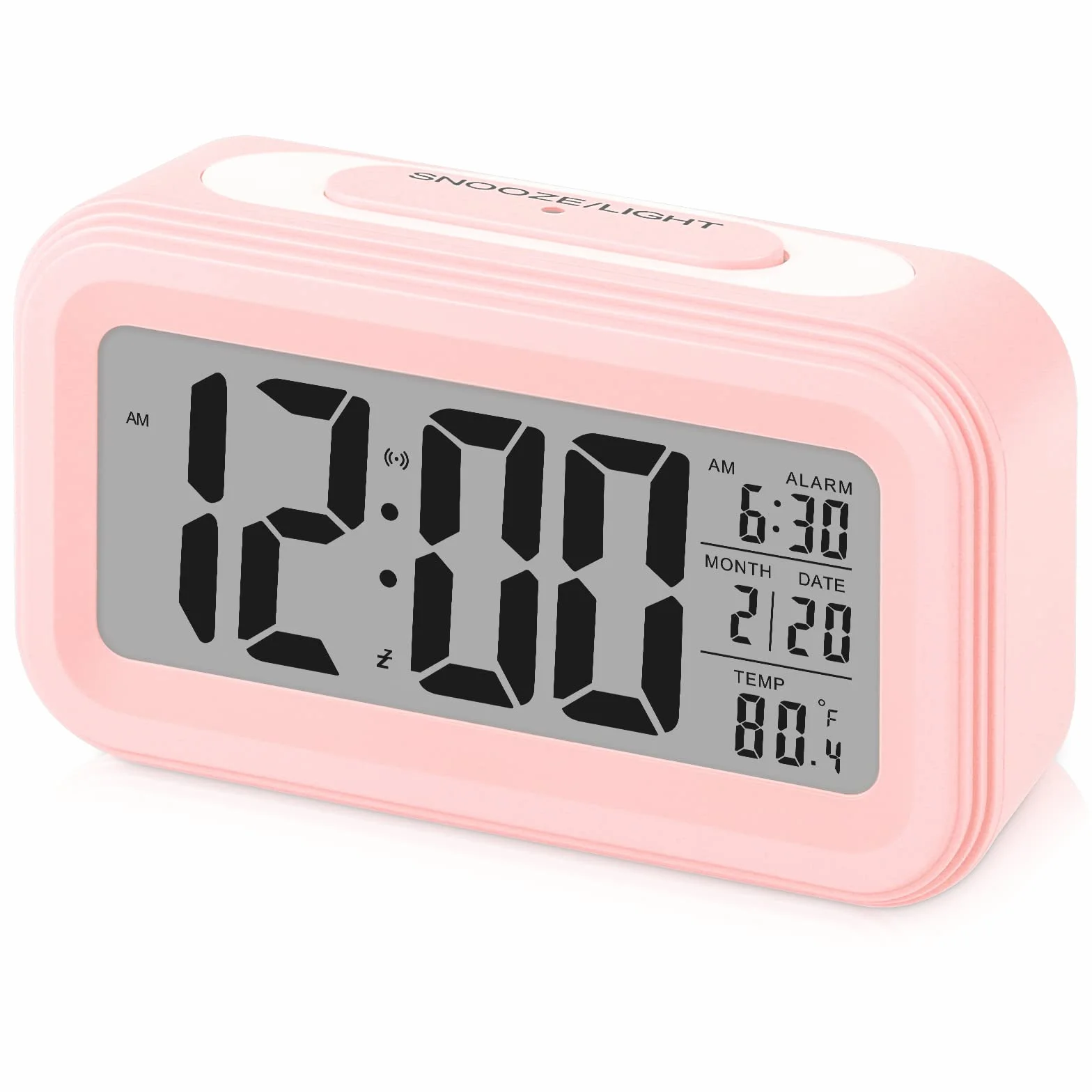 Réveil Numérique LED Silencieux avec Snooze Date Température, Rose