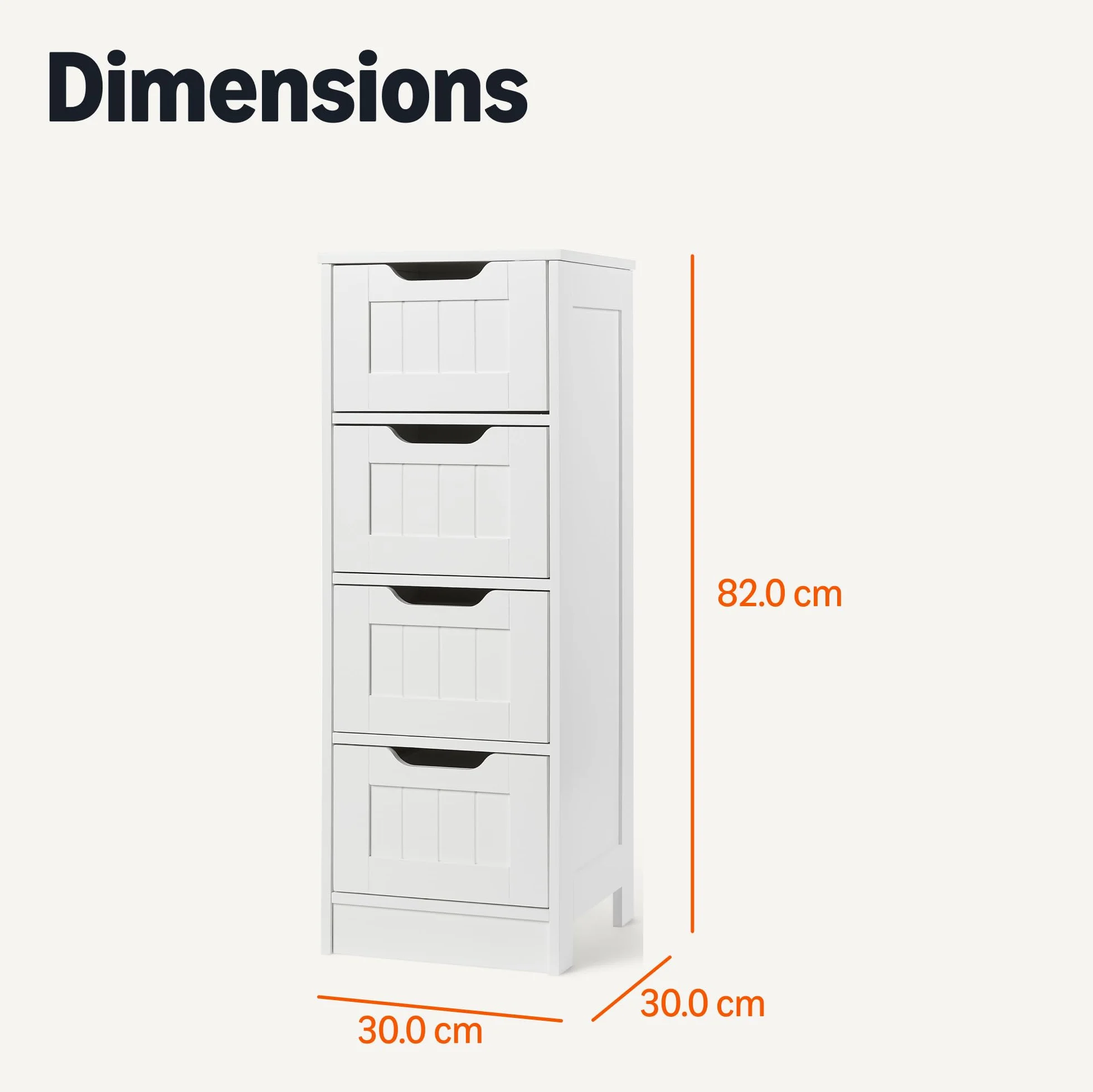 Amazon Basics Meuble de Rangement de Salle de Bain avec 4 tiroirs, Rangement sous évier, Construction MDF, Blanc, 30cm x 30cm x 82cm