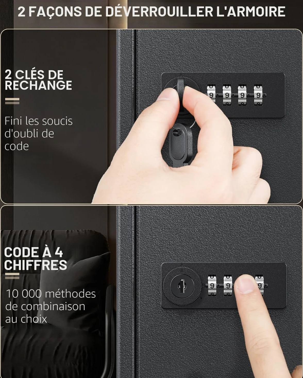 Uniclife Armoire à Clés 60 Positions Combinaison Serrure à Clé Réinitialisable Boîte à Clés Numérique Sécurité Noire