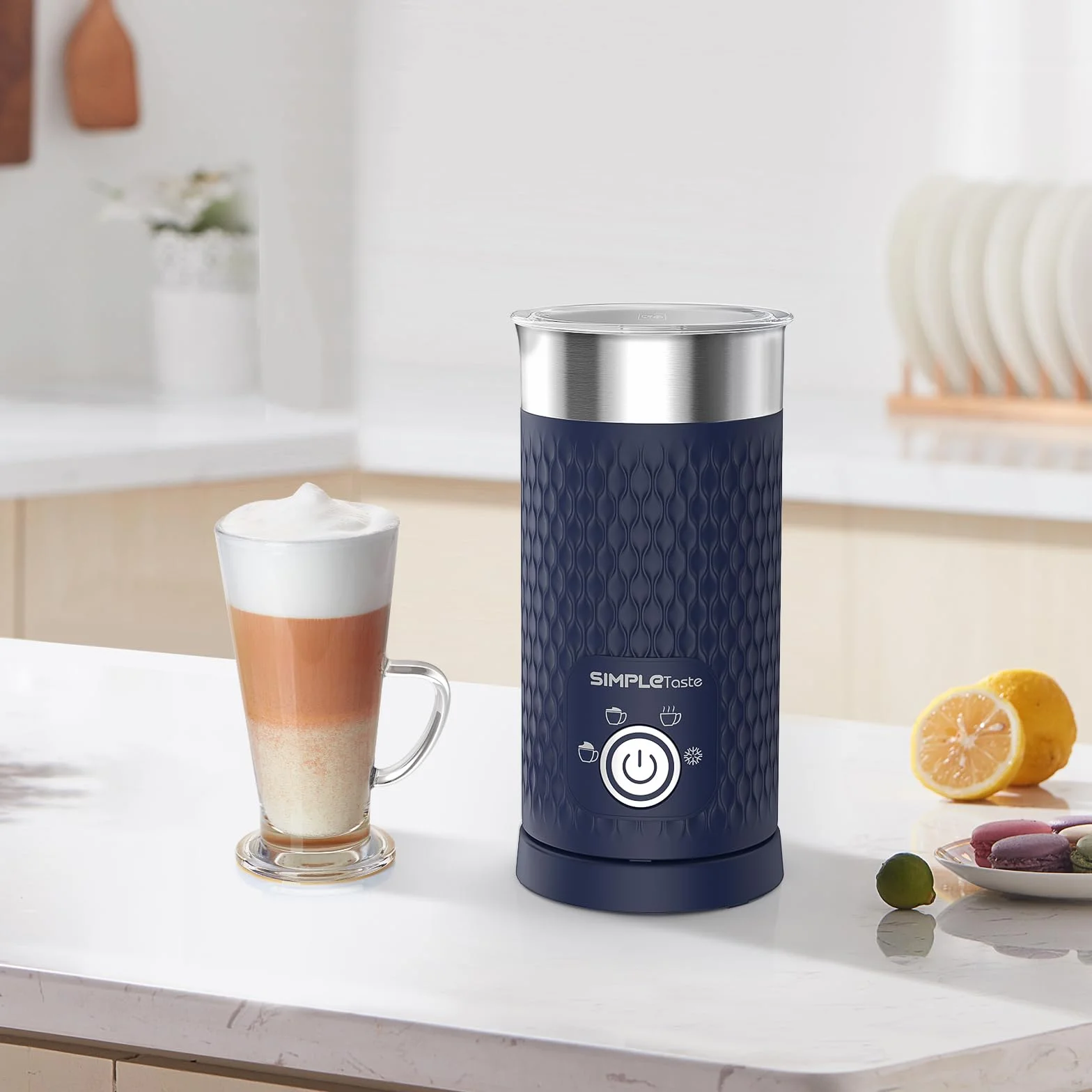 SIMPLETaste Mousseur à lait électrique 4 en 1, mousseur à lait automatique chaud et froid et chauffe-lait pour latte, cappuccinos, macchiato