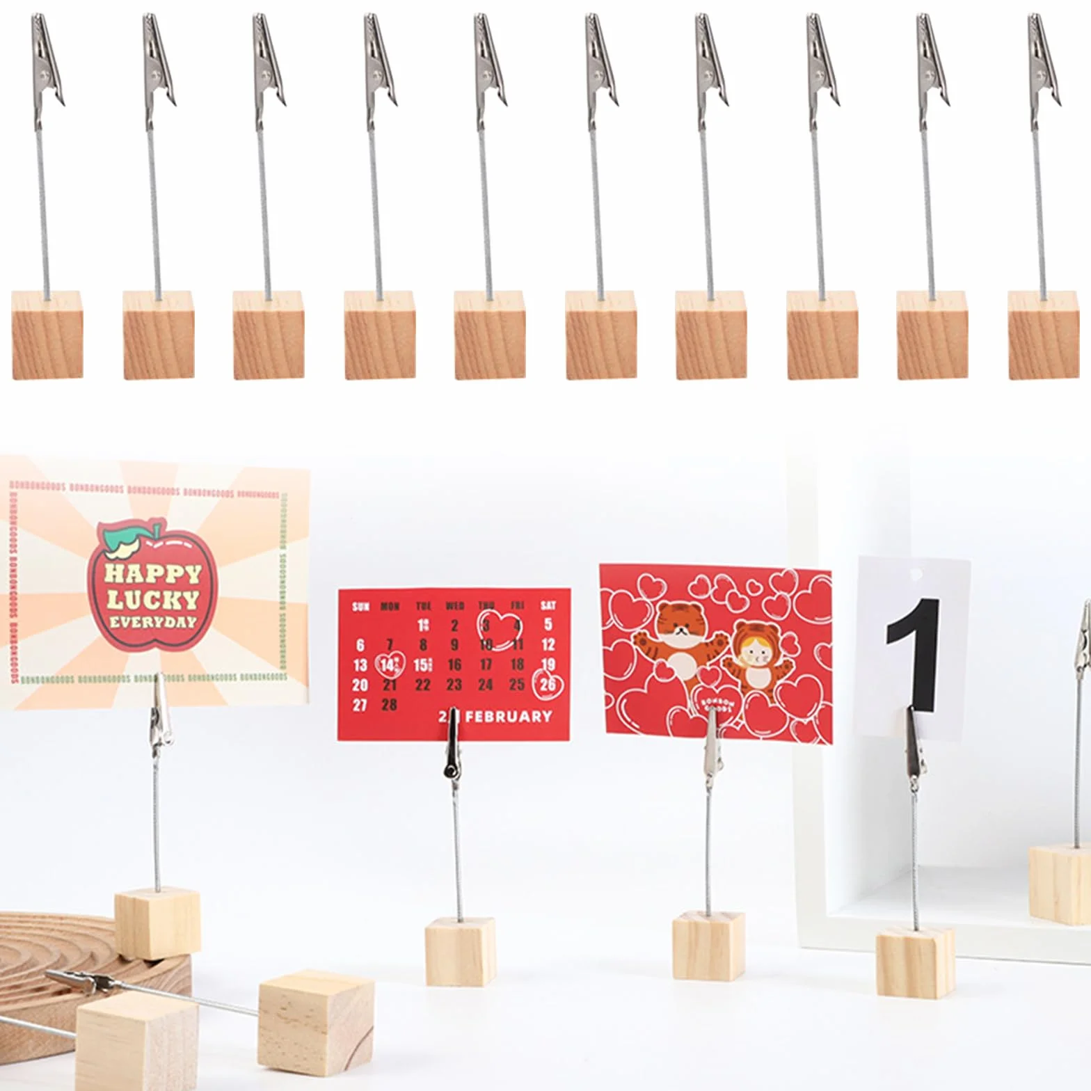 Tableau de support photo 10 pièces porte-photo pince-méno avec base en bois