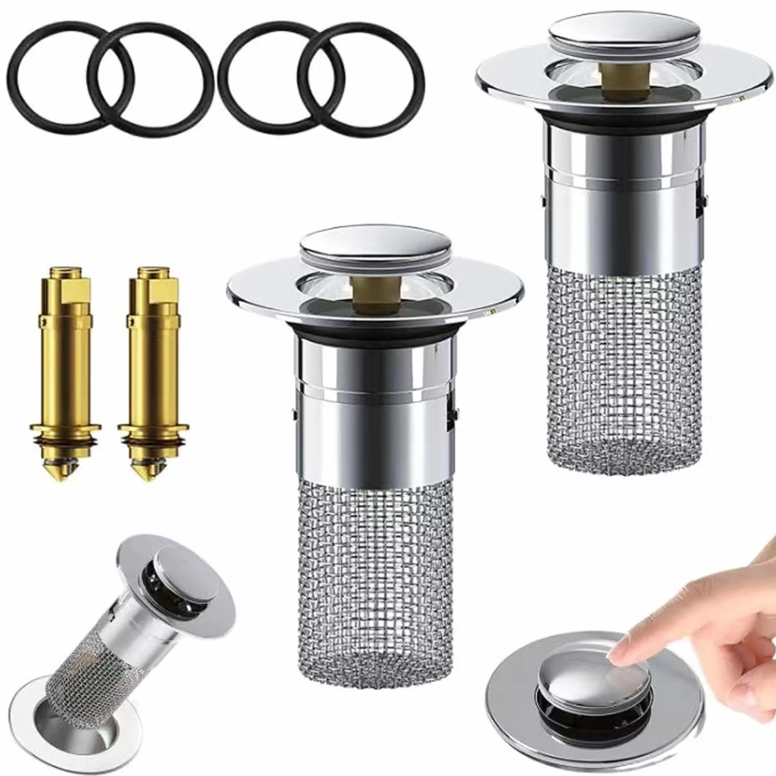 Bonde de lavabo Pop Up Universel, Filtre de vidange en Acier Inoxydable, Anti-colmatage avec Crépine 2 Pièces