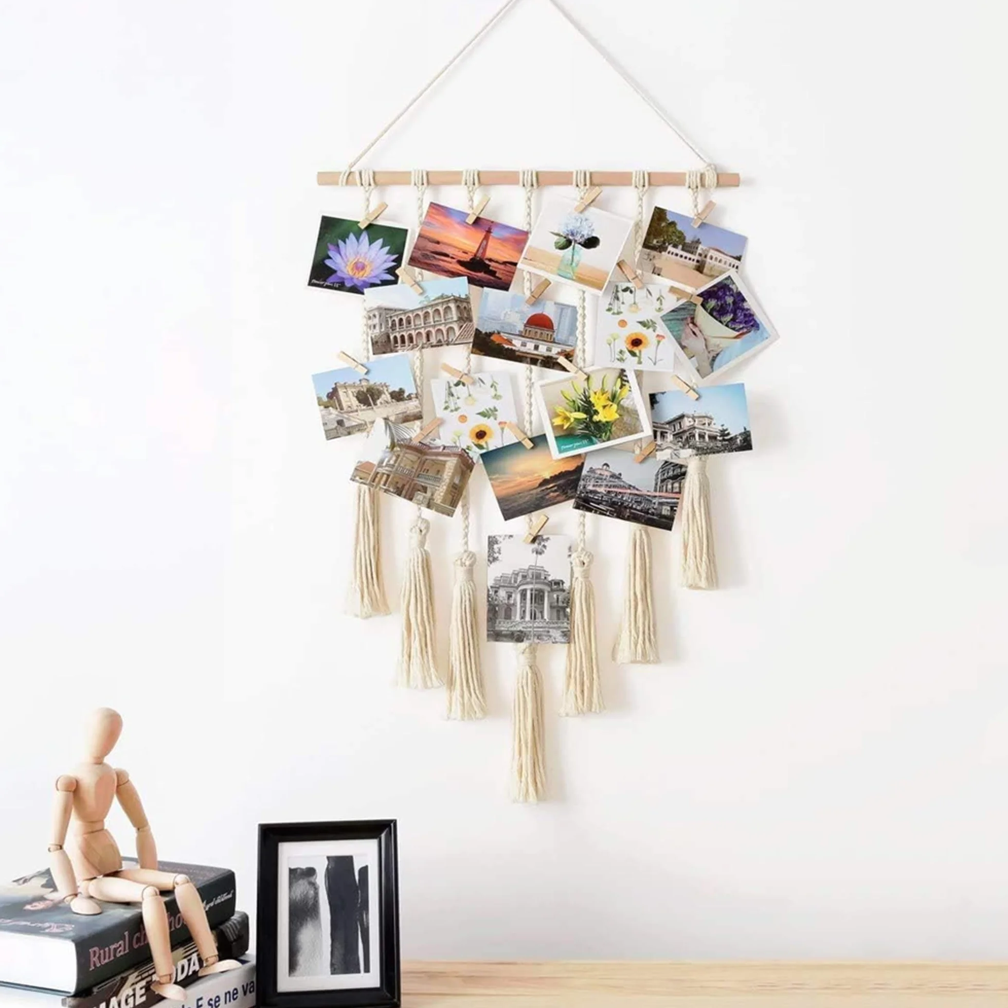 Cadre photo macramé fait main avec franges - Décoration murale bohème pour chambre à coucher