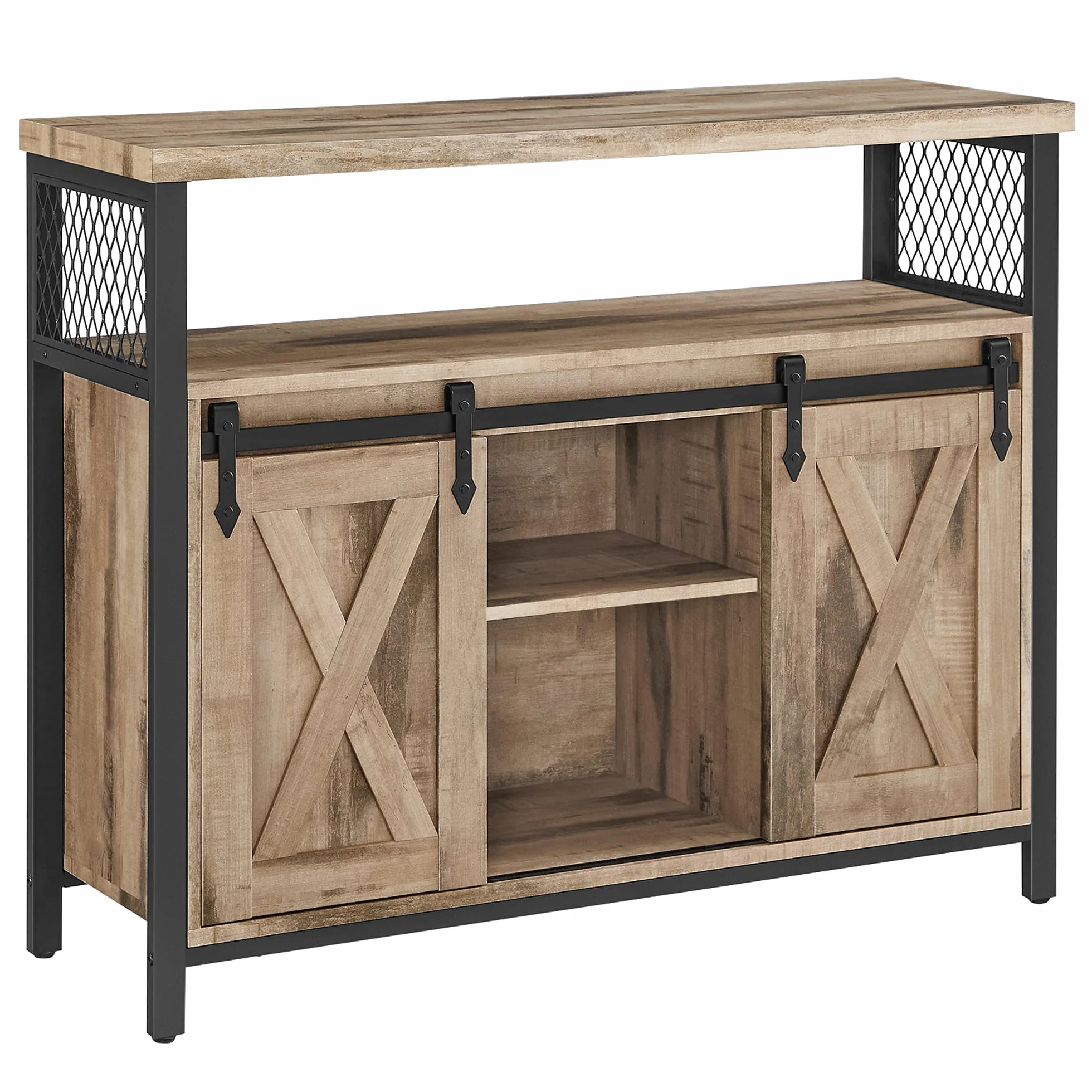 VASAGLE Meuble de Rangement, Buffet Cuisine, Commode, avec 2 Portes Coulissantes, 33 x 100 x 80 cm, Étagères Réglables, pour Salon, Marron Camel et Noir d'encre LSC092B50