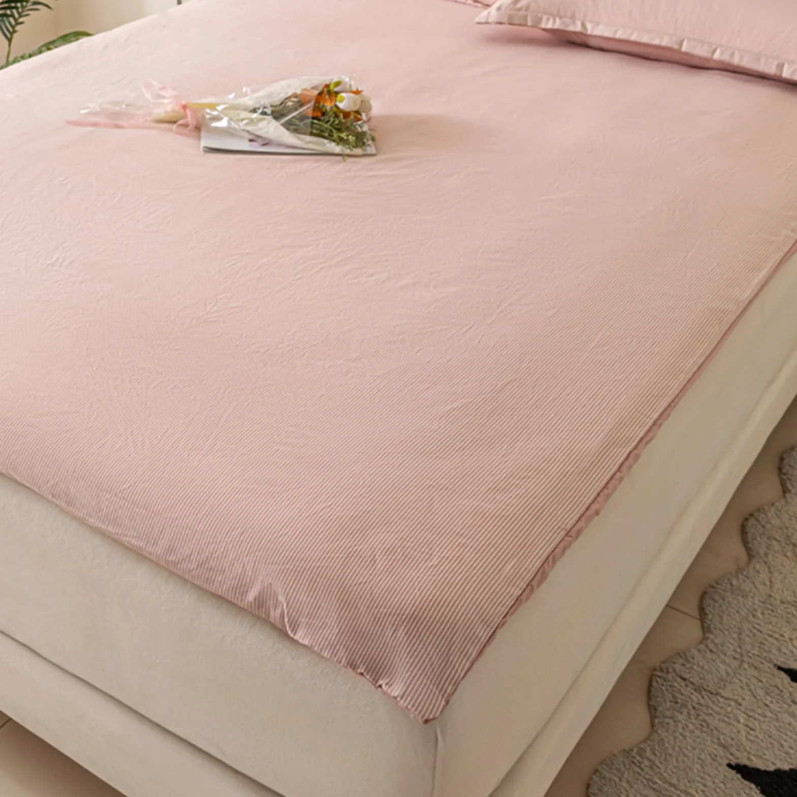 Rayé Couvre Matelas avec Fermeture Éclair 150x200cm Housse de Protection pour Futon Lavable en Machine