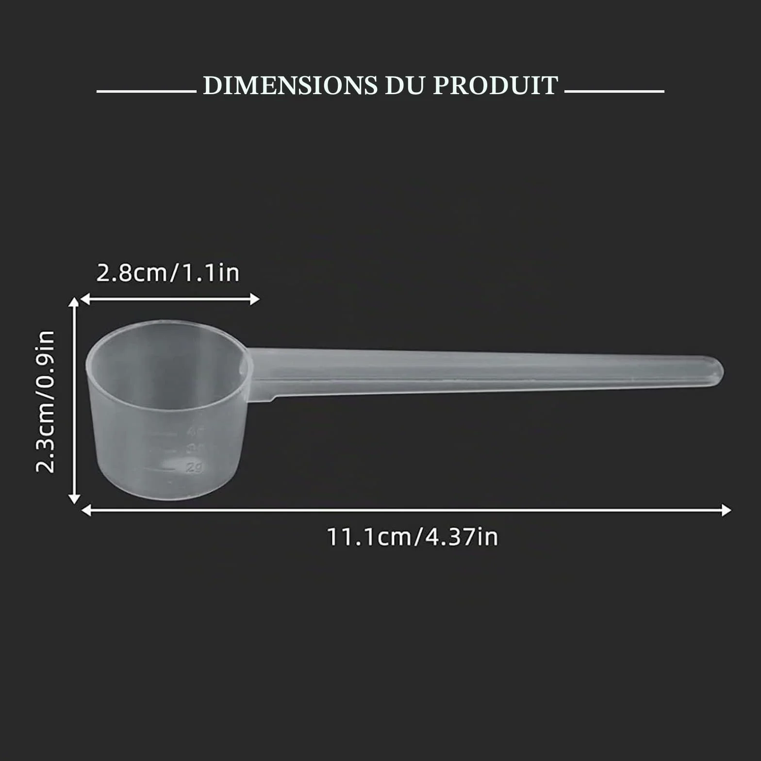 Cuillère doseuse de mesure 5 g, transparente avec graduation 2-4 g, 1 pièce