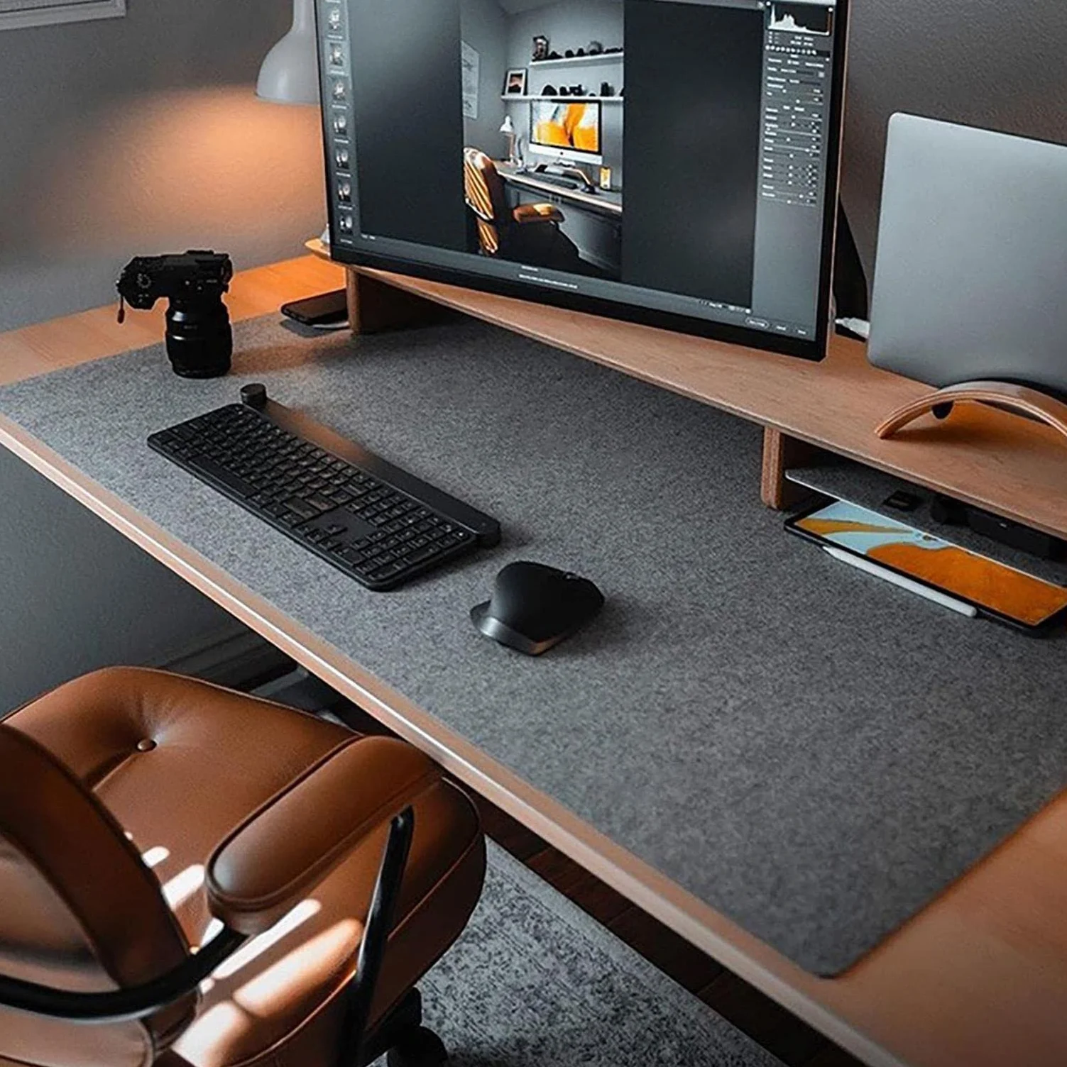 DAWNTREES Tapis de Bureau en Feutre Grand Tapis de Souris pour Clavier et Souris Gris foncé