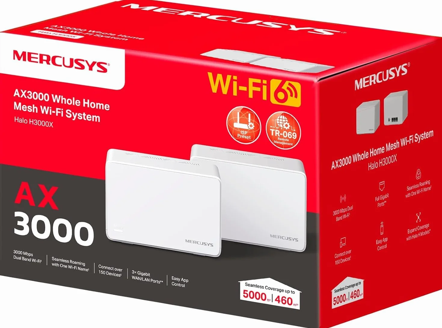 Mercusys Halo H3000X(2-Pack) - Router System WiFi 6 Mesh, AX3000, Dual-Band, Zasięg do 420 m², 3X Gigabit Port na jednostkę, zarządzanie siecią, Łatwa konfiguracja z aplikacją, WPA3