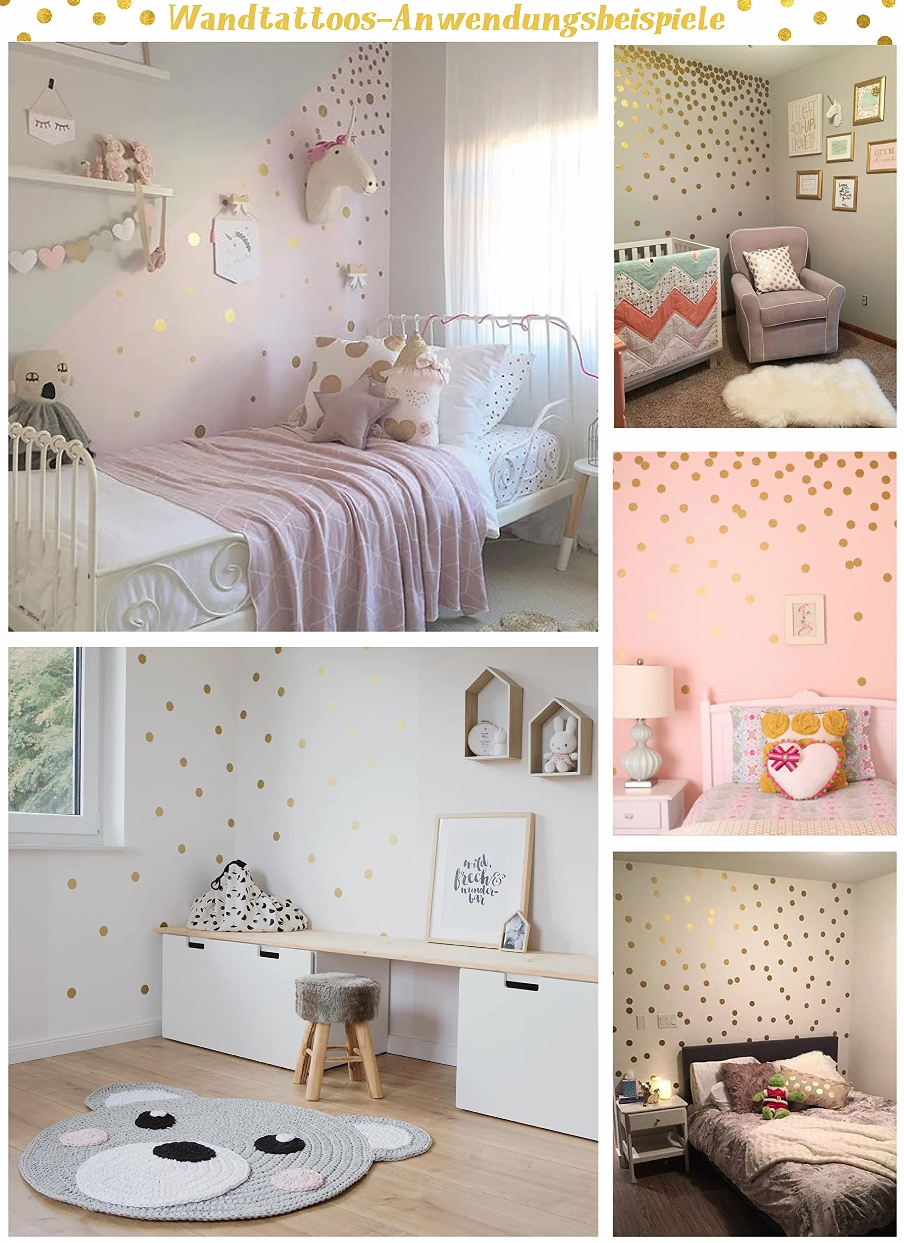 Autocollants Muraux Ronds Doré POIS - Stickers Déco Enfant Chambre Bébé Garçon Fille Crèche Meubles