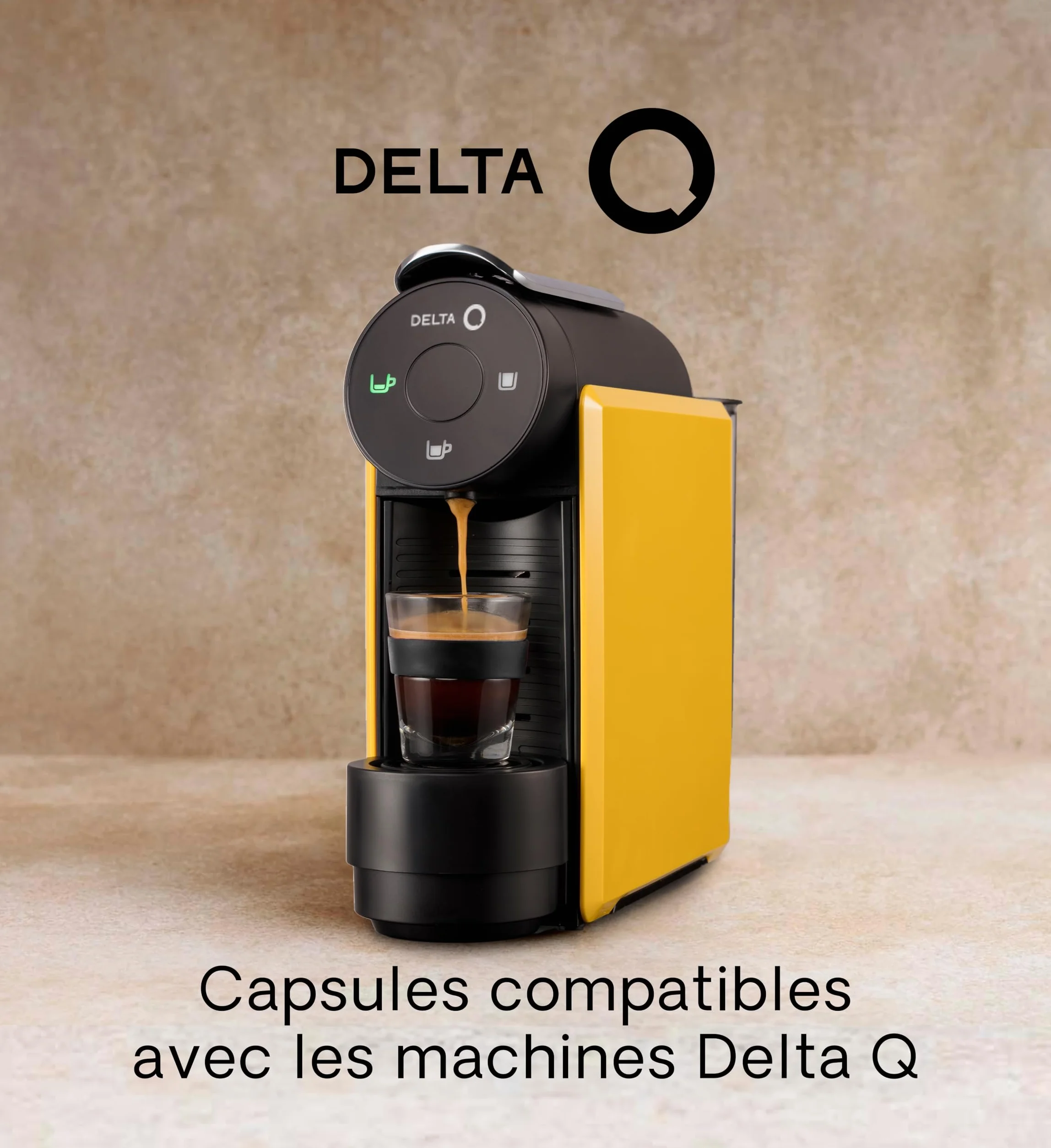 Delta Q Machine à Capsules MiniQool Jaune, Inclus 90 Capsules | 19 Bars de Pression, Réservoir 0.6L, Inclus 2 x 40 Caps Qalidus et 10 Caps Décaféinées