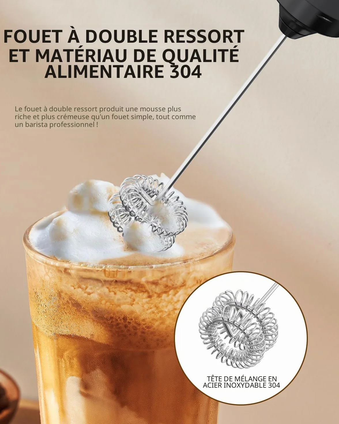Mousseur à Lait Électrique Rechargeable sans Fil pour Café Latte Cappuccino Noir