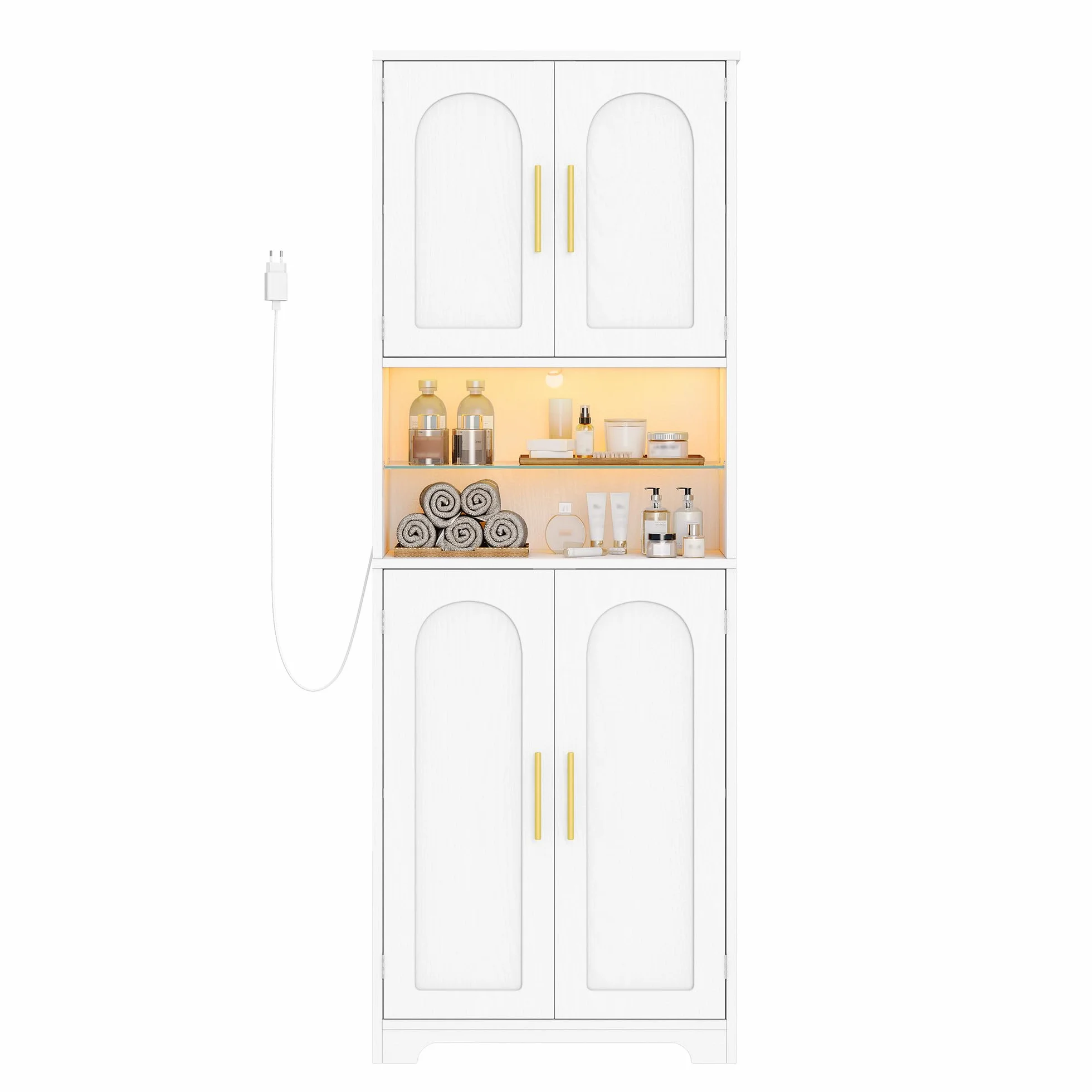 Hzuaneri Meuble Colonne Salle de Bain, Meuble de Rangement, Armoire de Rangement, Placard Rangement, Armoire de Salle de Bain avec 4 Portes, 30 x 60 x 170 cm, Bois Blanc SC68213X