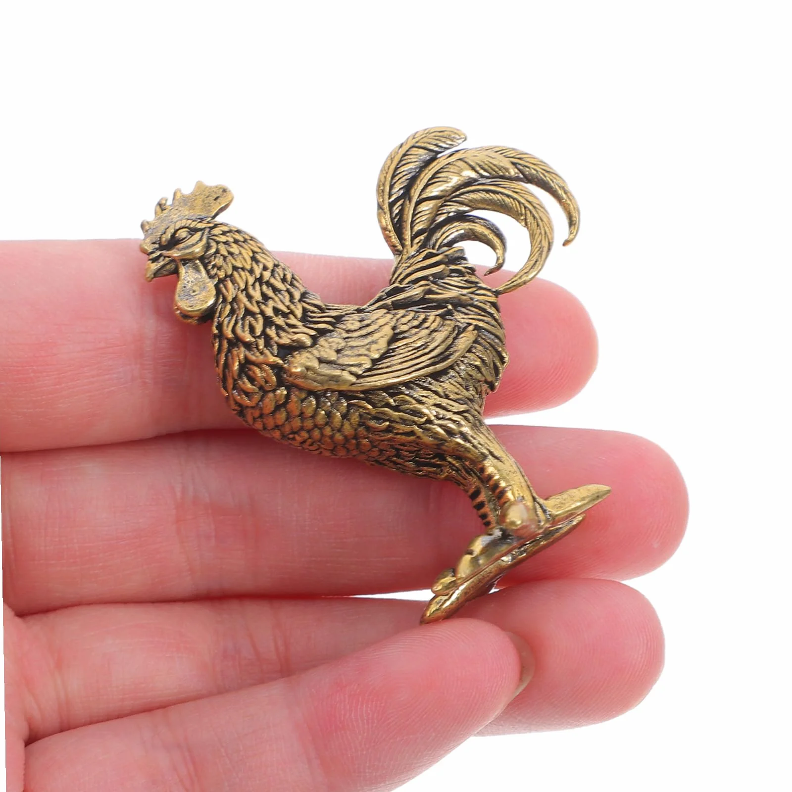 Lot de 2 figurines décoratives Feng Shui Coq et Poule en cuivre porte-bonheur