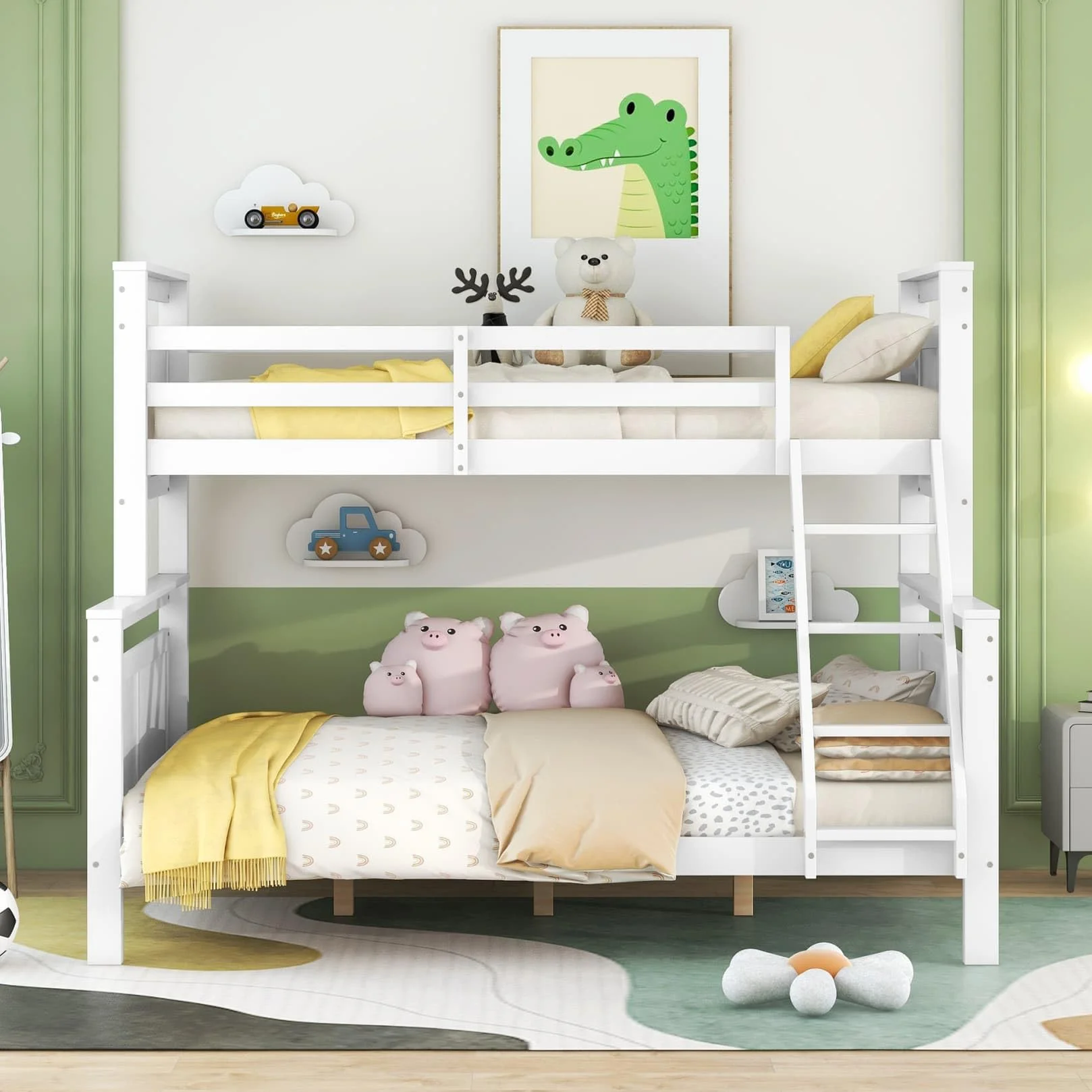 Lit Superposé 3 Places Convertible en 2 Lits,Lit Superposé Enfant 90x200 et 140x200 avec Barrière de lit Haute,Échelle Inclinée,Sommier à Lattes,pour Enfants Ados (Blanc)