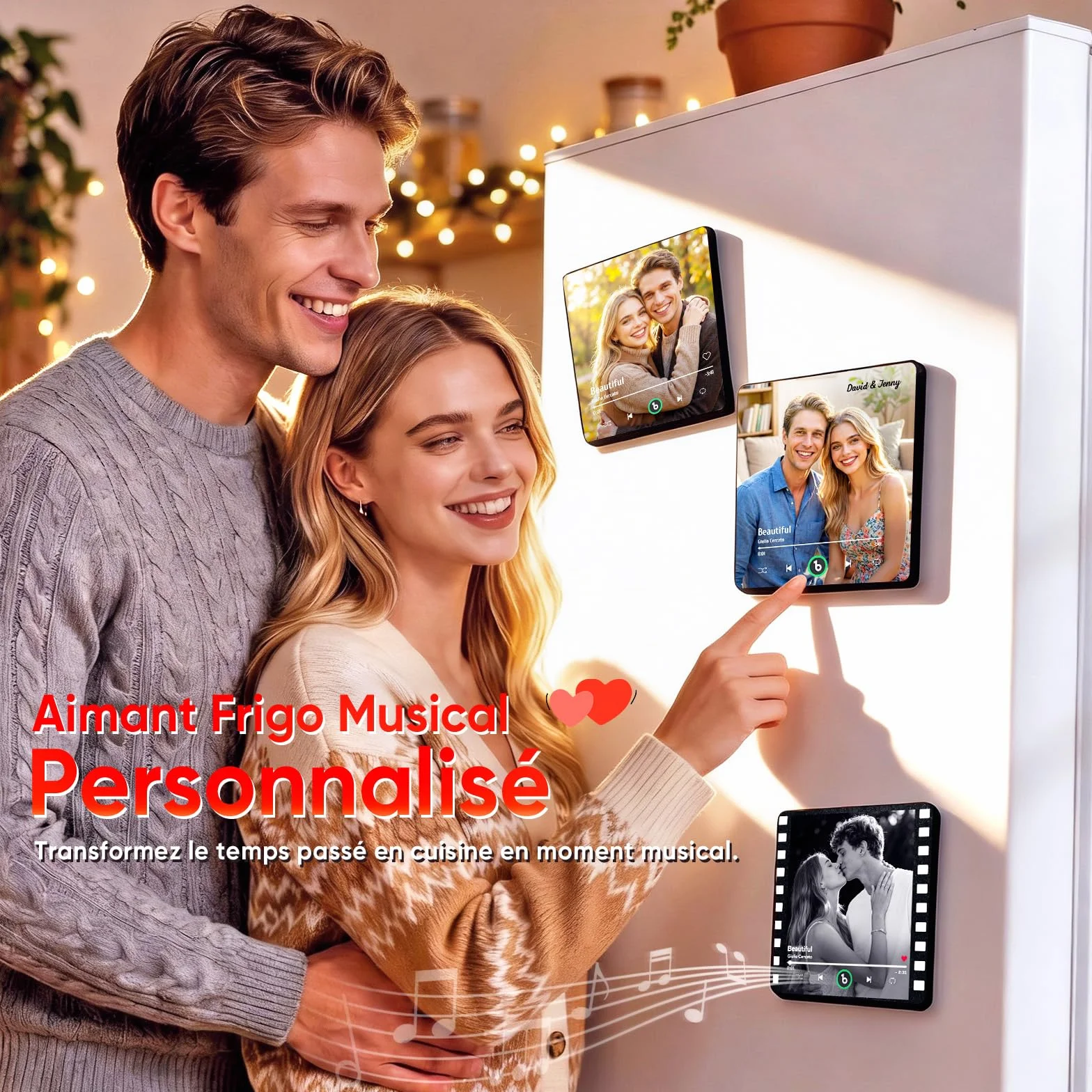Aimant Frigo Musical Personnalisé Photo - Cadeau Homme Femme - Aimant Musique Rétro Spotify Magnet