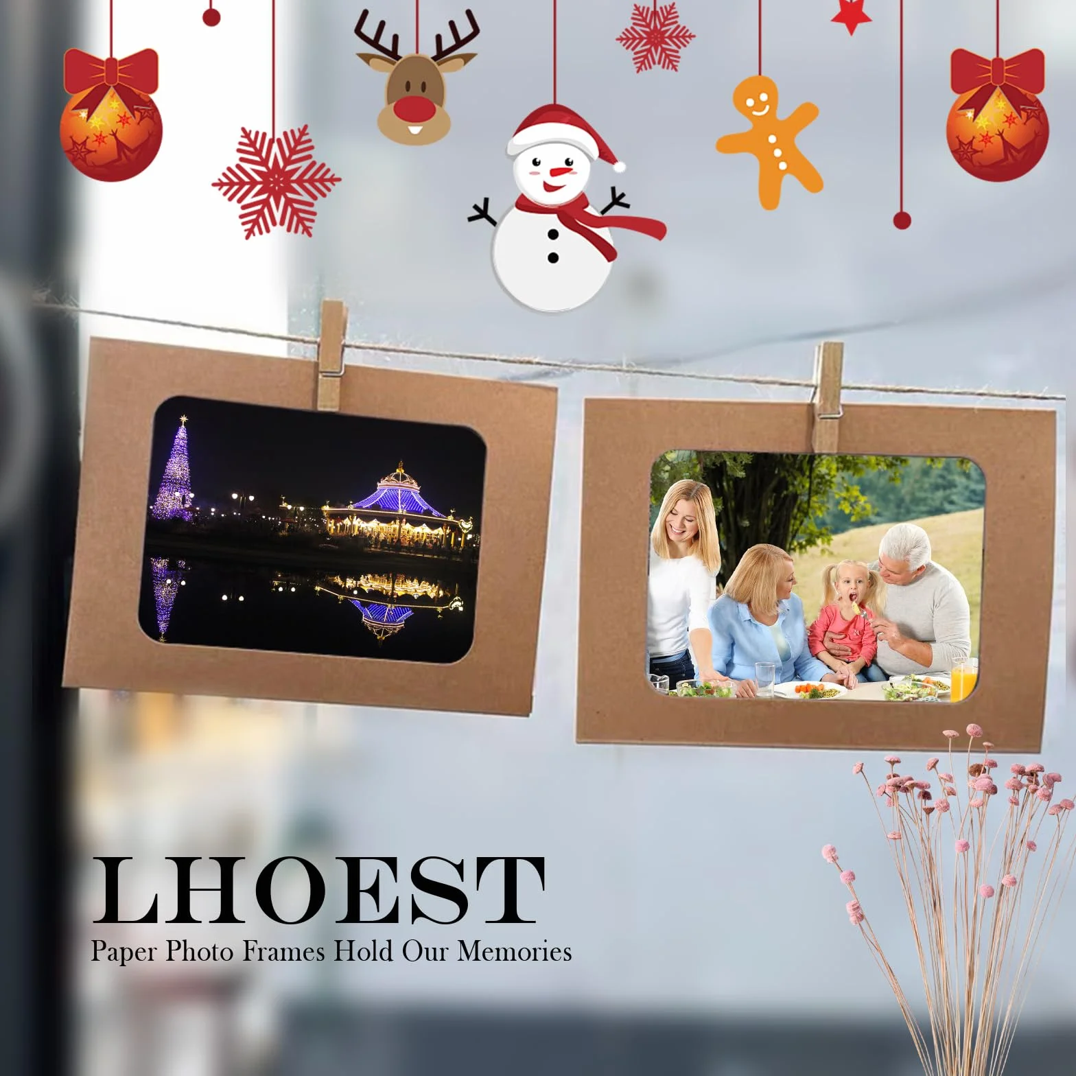 Lot de 40 cadres photo en carton papier kraft DIY 10x15 cm avec pinces en bois et cordes chanvre