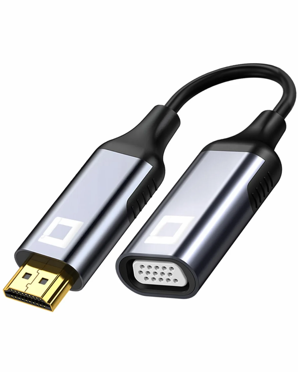 CO2 Adapter HDMI do VGA D-SUB 2K/60Hz, Full HD 1080p, Plug & Play, Pozłacany, Kabel jednokierunkowy, Konwerter, Kompatybilny z Laptopami, Monitorami, Projektorami, Aluminium Space Gray (2K)