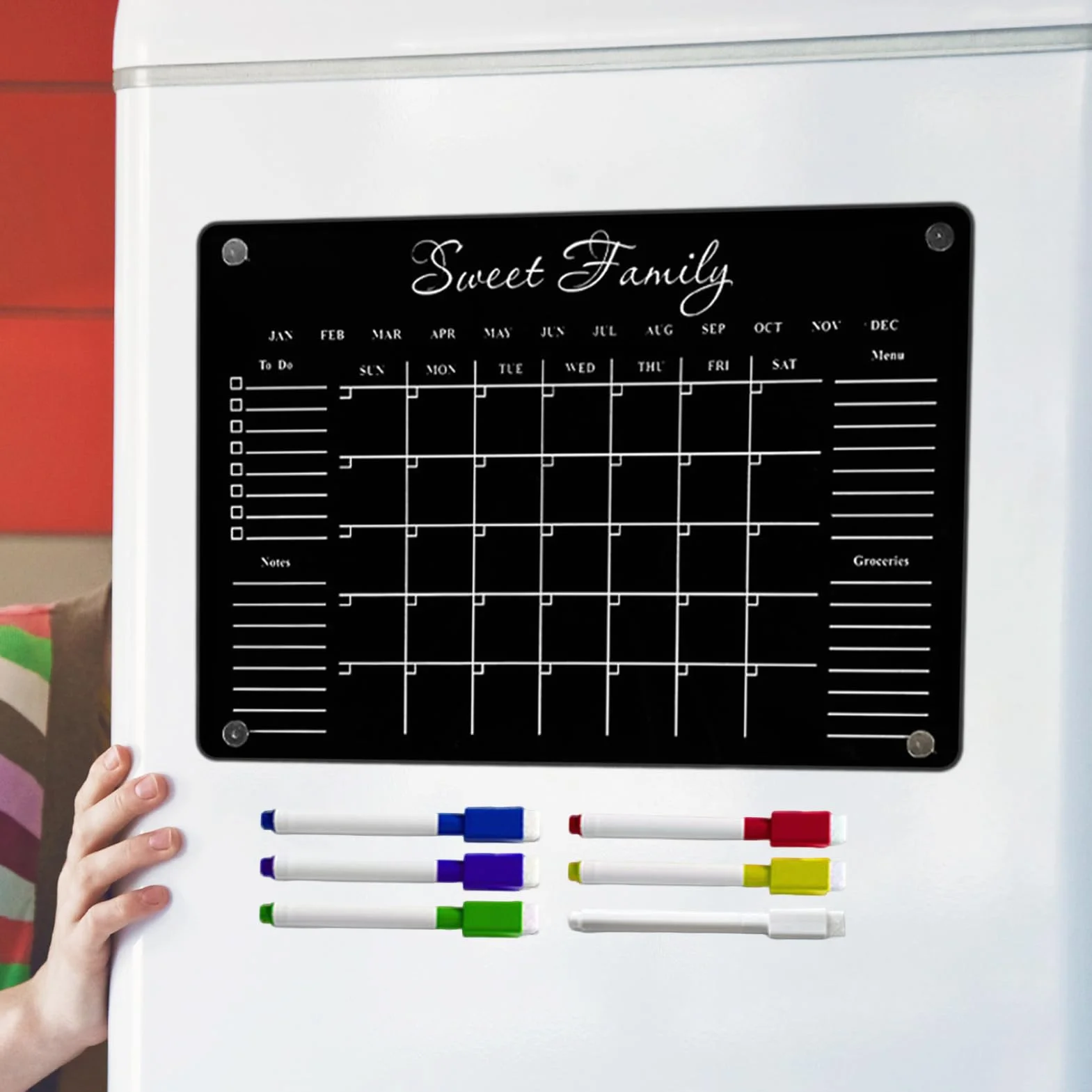 Calendrier Magnétique pour Frigo Planificateur avec 6 Marqueurs Effaçables