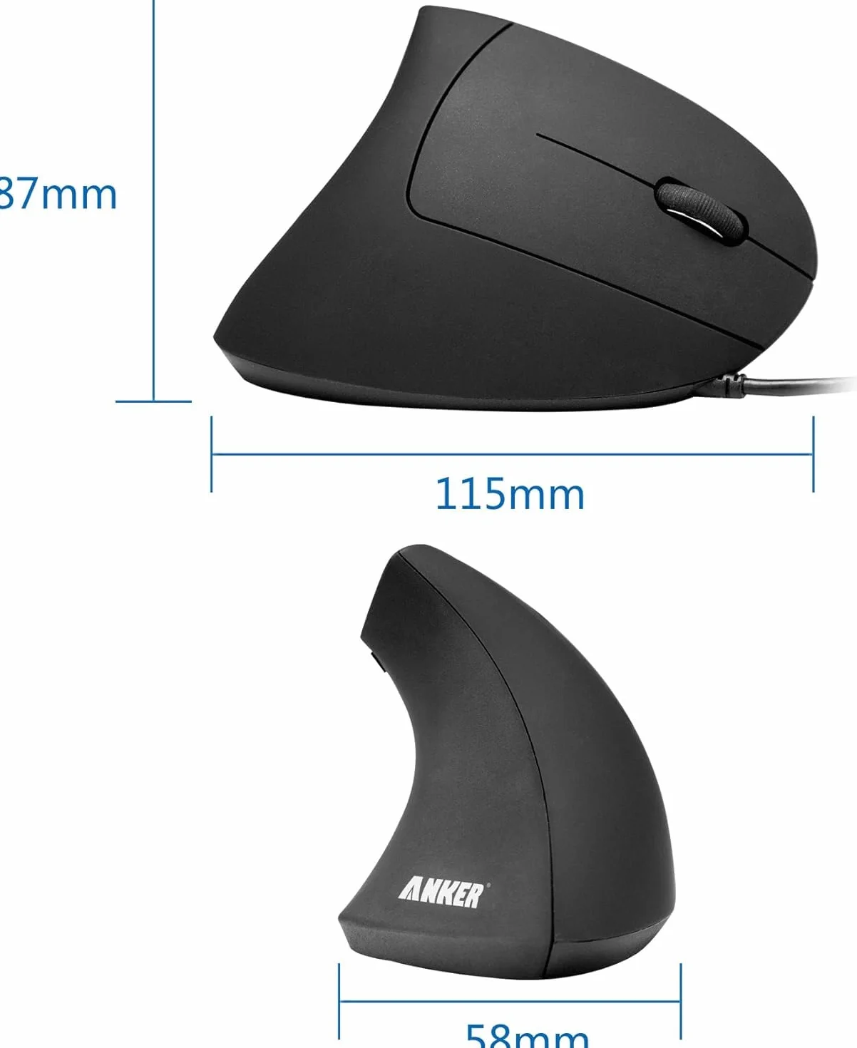 Anker Pionowa mysz pionowa, ergonomiczna mysz optyczna, kabel USB, kompatybilna z praworęcznymi, komfort i eliminacja tułowia dłoni i stawu, 1000/1600 DPI, 5 przycisków
