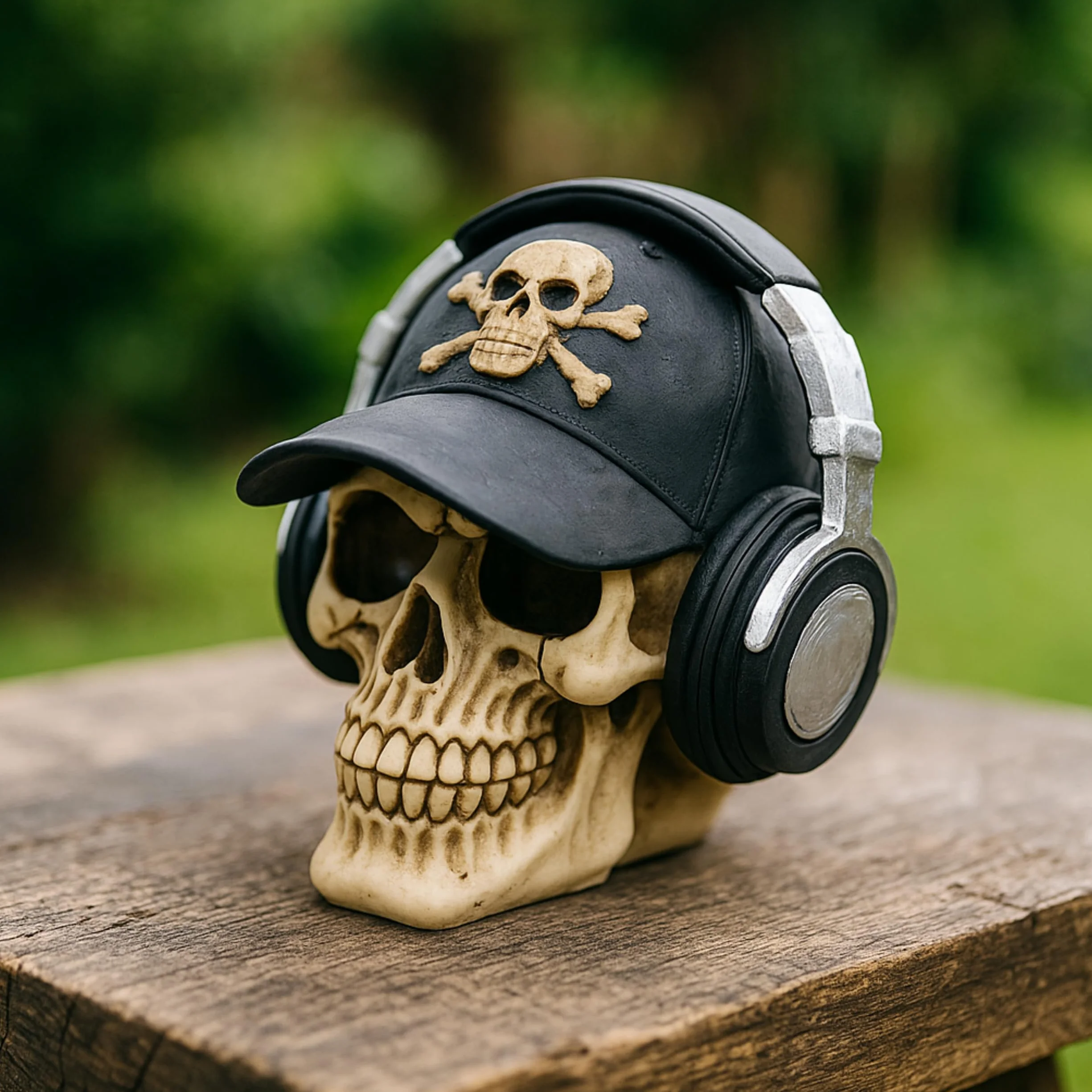 Tête de mort décorative marron avec casquette de baseball - Crâne Dark Romance - Décoration Halloween effrayante