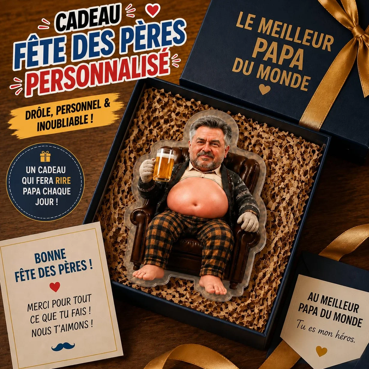 Aimant Frigo Personnalisé Anti-Stress avec Ventre Squishy Cadeau Fête des Pères