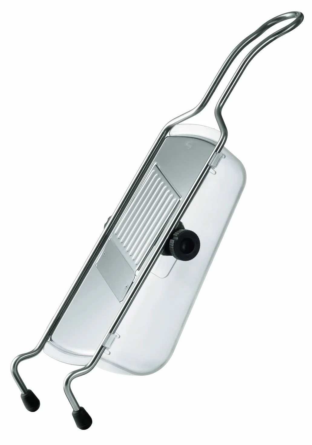 RÖSLE Mandoline avec Poignée - Coupe Légumes Haut de Gamme pour les Légumes tels que Concombres, Carottes ou Champignons - avec Pieds en Silicone - Acier Inoxydable 18/10-40 cm