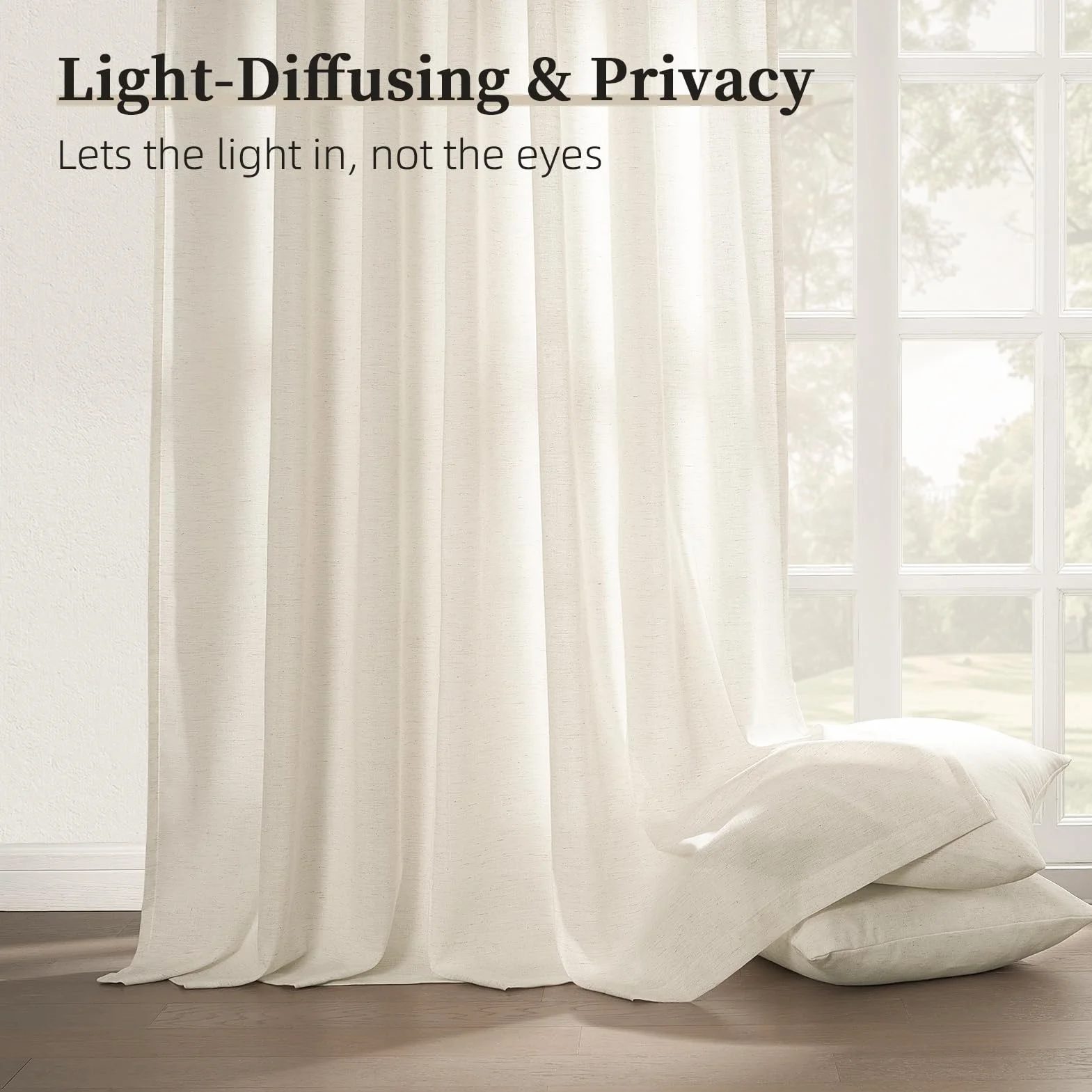 Topfinel Rideau Voilage Lin Coton 140x240cm Beige Semi Occultant à Oeillets 2pcs