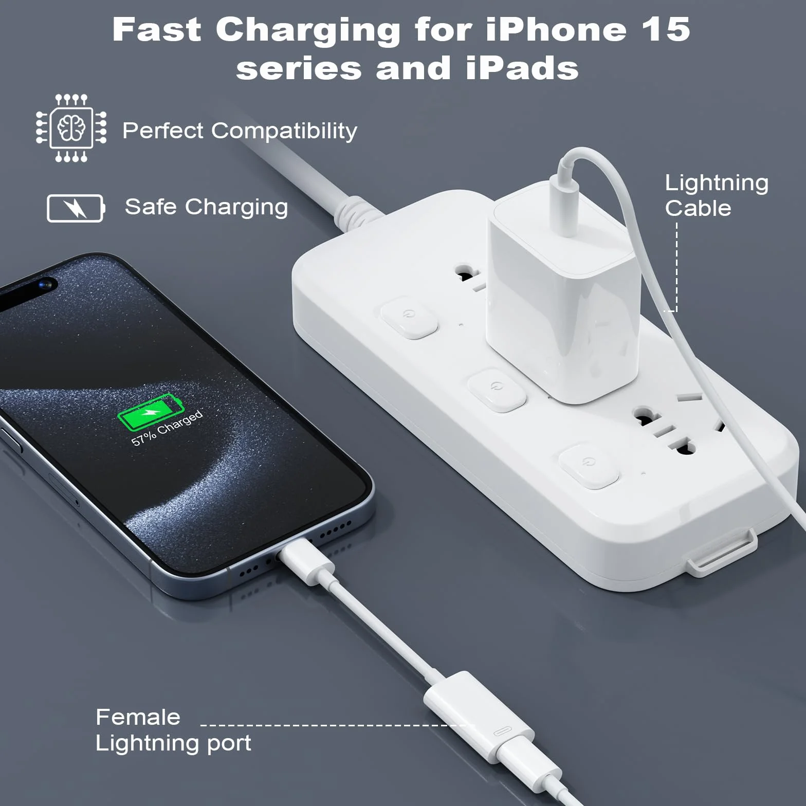 AXFEE Adaptateur Jack Audio USB C, 3in1 Type-C vers Lightning avec DAC Puce pour iPhone 15 Pro Max Plus iPad MacBook
