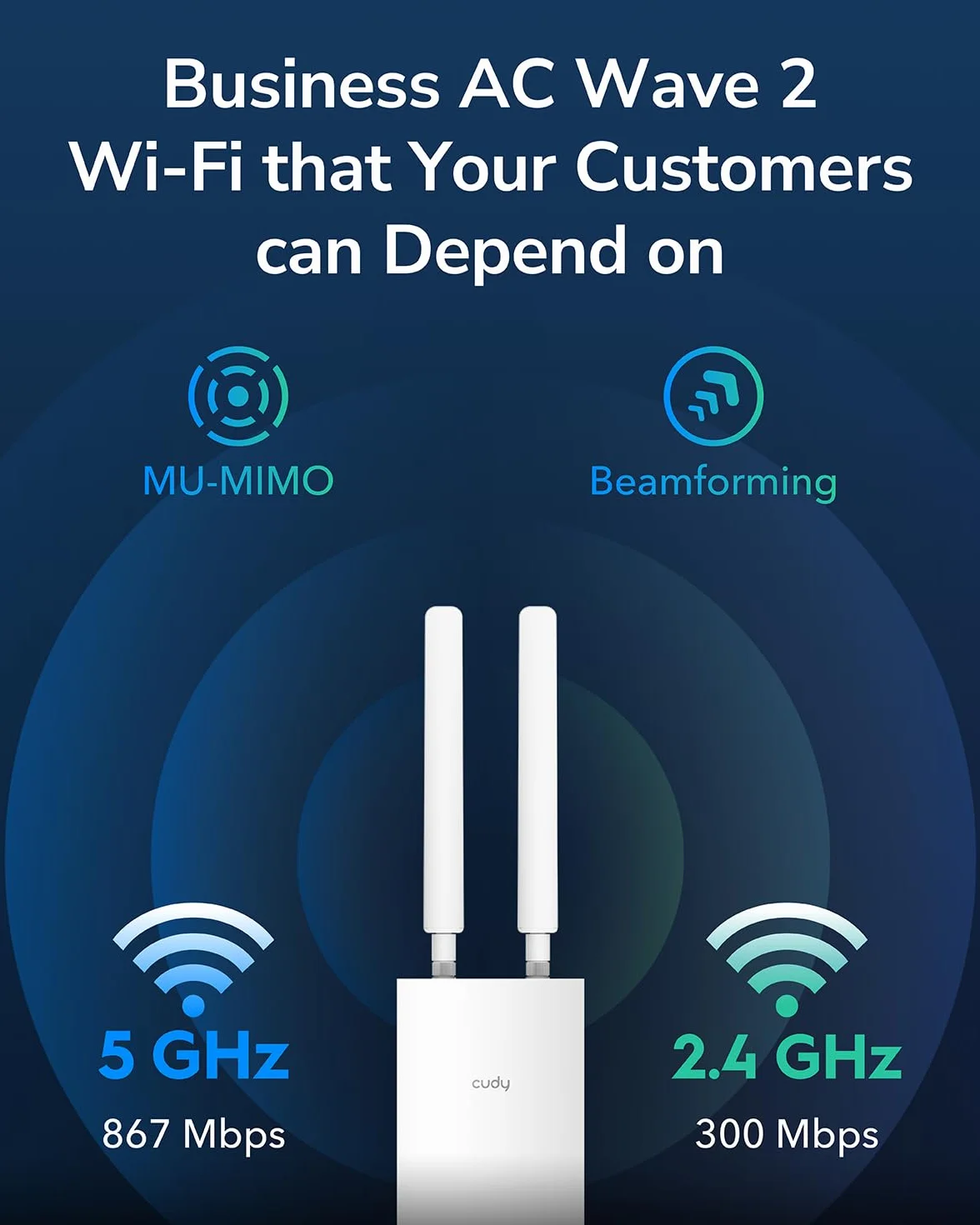 Cudy Zewnętrzny dwupasmowy wzmacniacz AC1200, punkt dostępu, router, router WISP, pasywne PoE 24 V, ochrona przed odgromami, od -40°C do 60°C, temperatura robocza