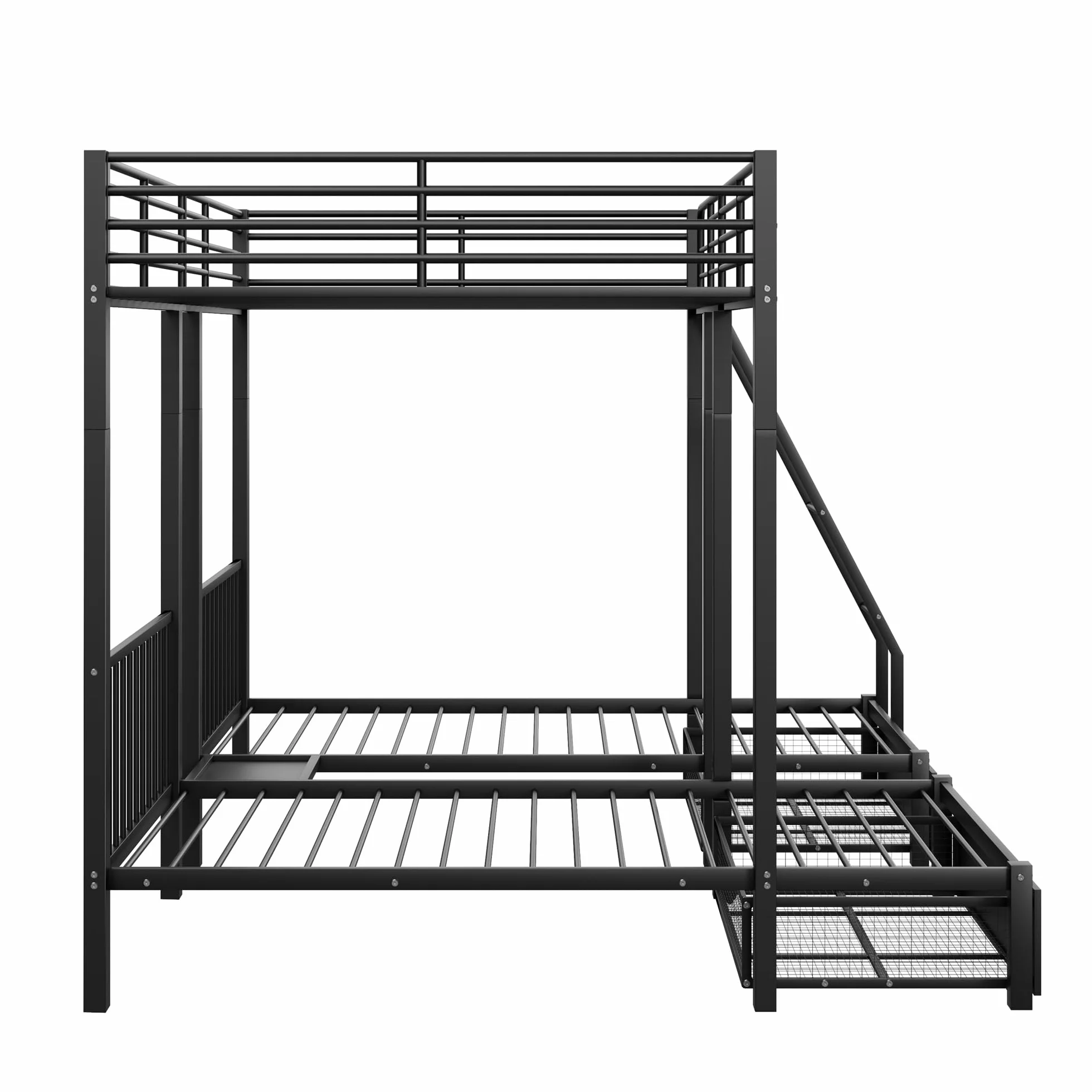 Sapgaks Lit superposé Triple avec tiroirs, lit Enfant,Convertible en Un lit Double 140 x 200 et Deux Lits Simples 90 x 200, lit Multifonctionnel avec Cadre métallique (Noir)