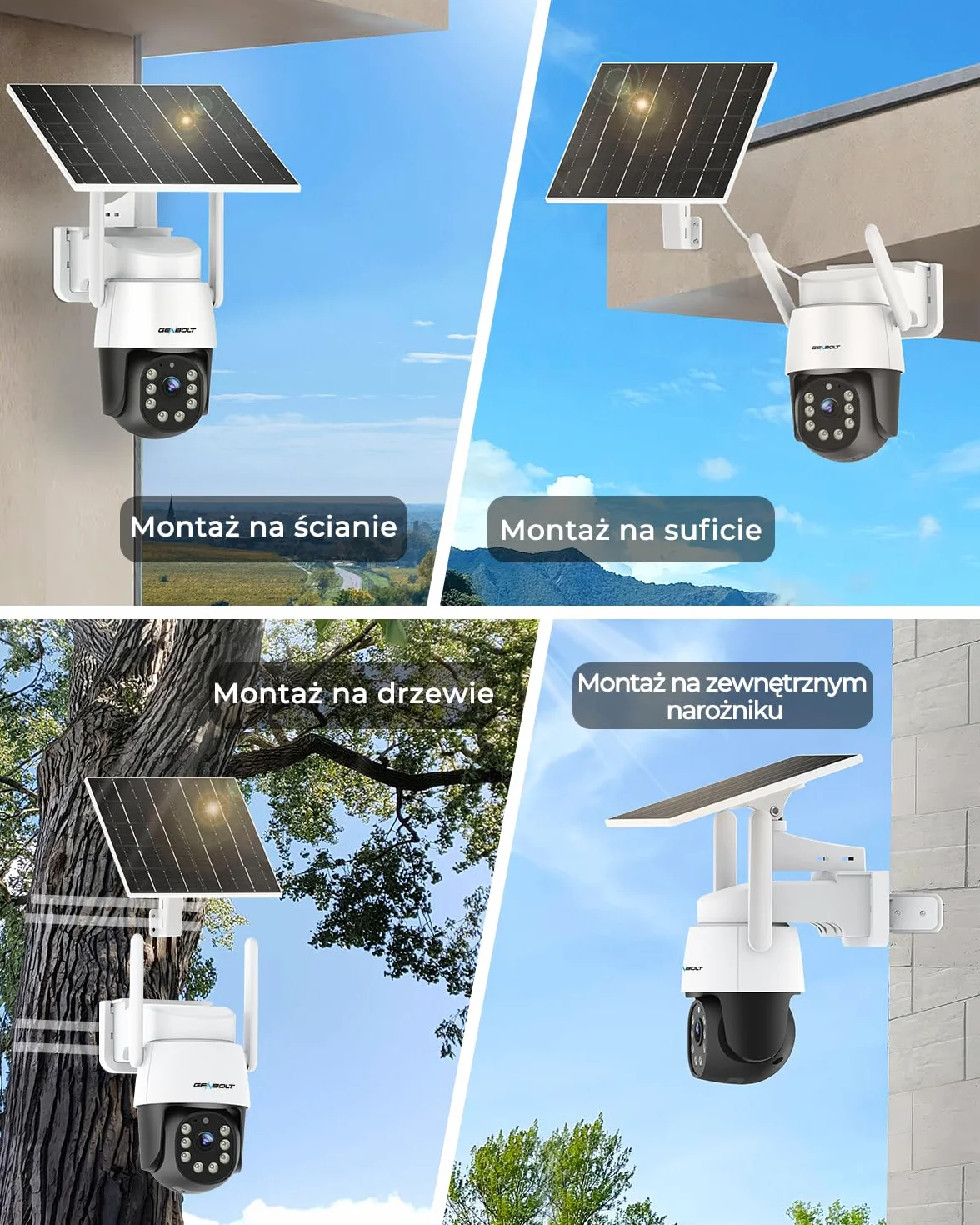 GENBOLT 4G AOV Kamera Zewnętrzna Solarna(Bez WiFi),Nagrywanie 7/24 3MP IP Zewnętrzna Kamera Monitoringu CCTV z Kartą SIM, Odległość Wykrywania AI 90 Stóp,Akumulator 8W 10400mAh,Funkcja Noktowizyjna