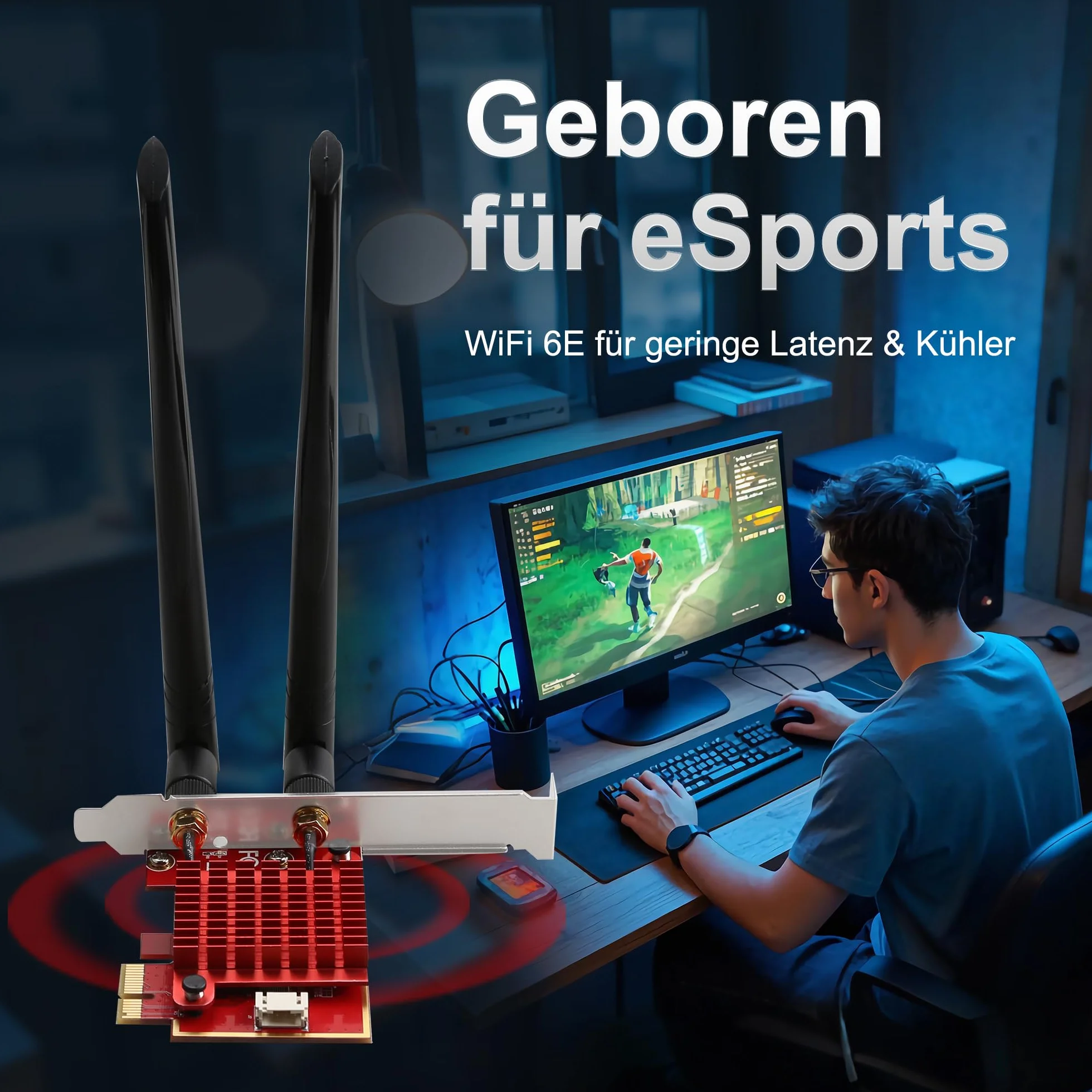 Karta sieciowa WiFi 6E PCIe, Intel AX210, 5400 Mbps Tri-Band (2.4/5/6GHz), Bluetooth 5.3, ultraniskie opóźnienie dla Windows 10/11, adapter Wi-Fi do komputera stacjonarnego