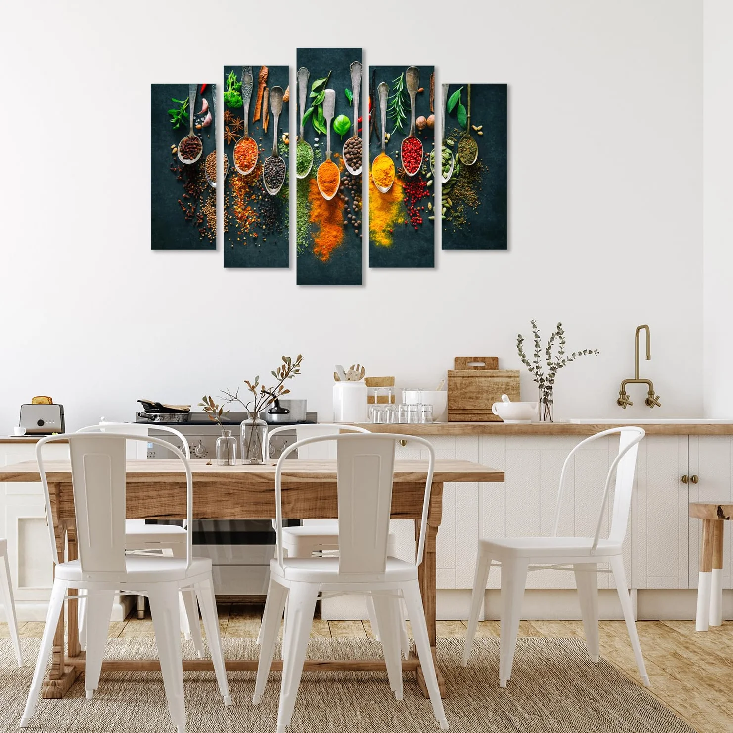 AREDE Lot de 5 Affiches murales Multi Panneaux Épices aux herbes | 120 x 80 cm | Tableau Art Décoration Murale pour la Maison, le Bureau, le Salon, la Chambre à coucher - Prête à être accrochée