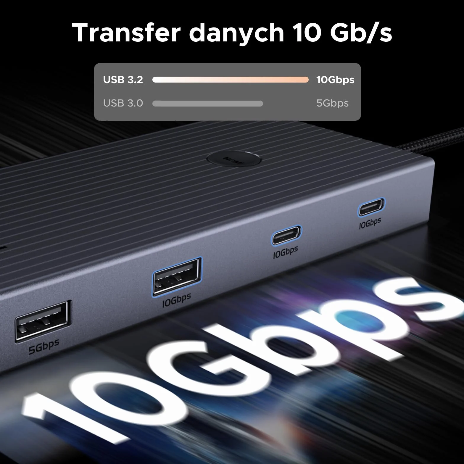 UGREEN Revodok Pro 1091 koncentrator USB C, 10 Gbps, adapter USB C z 4K HDMI, Gigabit Ethernet, USB 3.2 10 Gb/s, czytnik kart SD/TF, PD 100 W, kompatybilny z MacBook, Surface, iPad Pro itd.