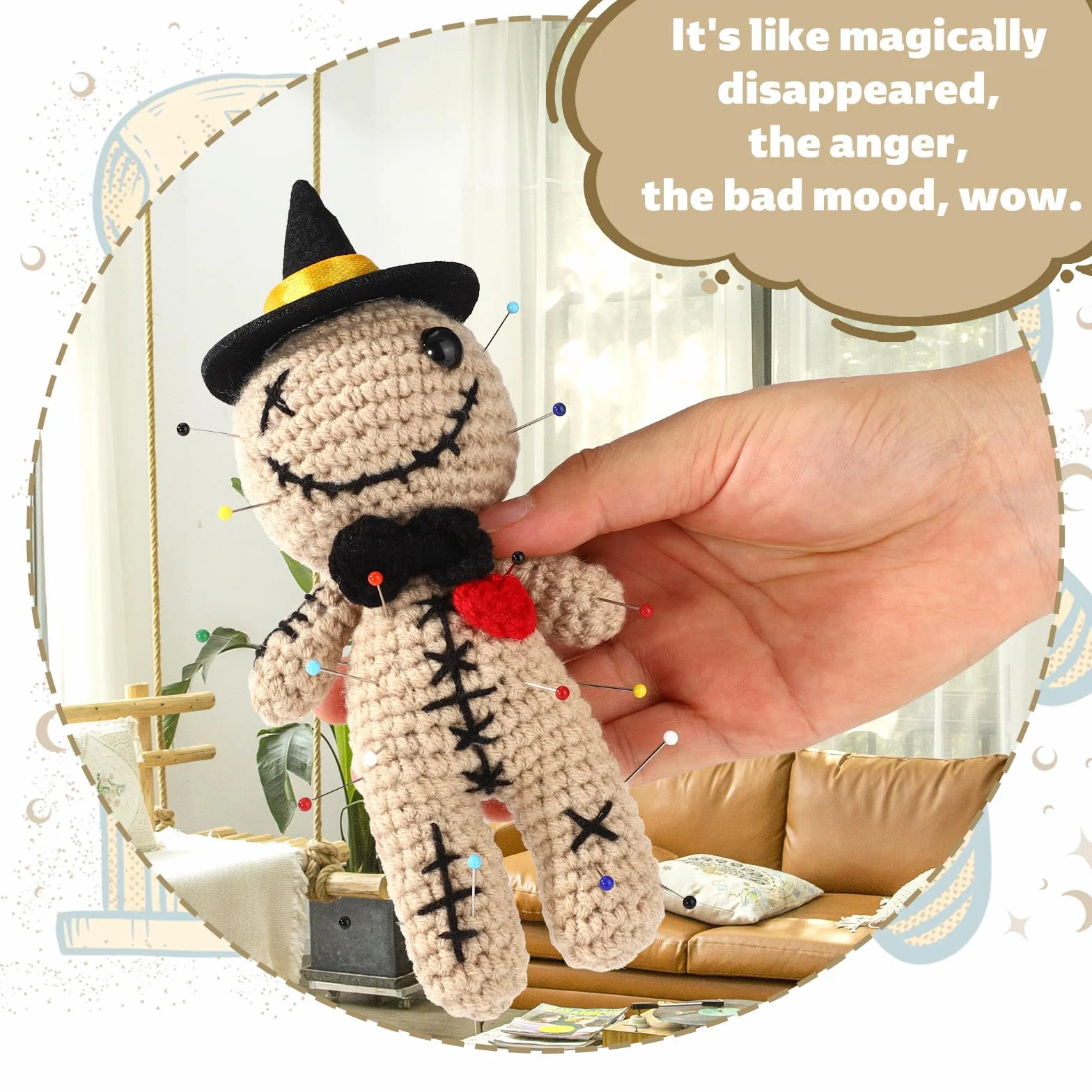 Poupée Vaudou Positive Wizard TOYMIS Amusante Crochet Épingles Jouet Tricoté Kaki Ornements Sorcellerie Décoration Halloween