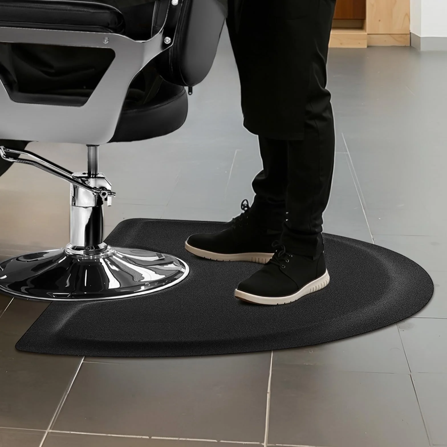 VEVOR Tapis de Chaise de Salon Coiffure, 1520x910x13 mm, Tapis de Sol Salon Coiffeur Anti-fatigue pour Base de Chaise Circulaire, avec Surface PVC, Facile à Nettoyer, Bords Biseautés Anti-trébuchement