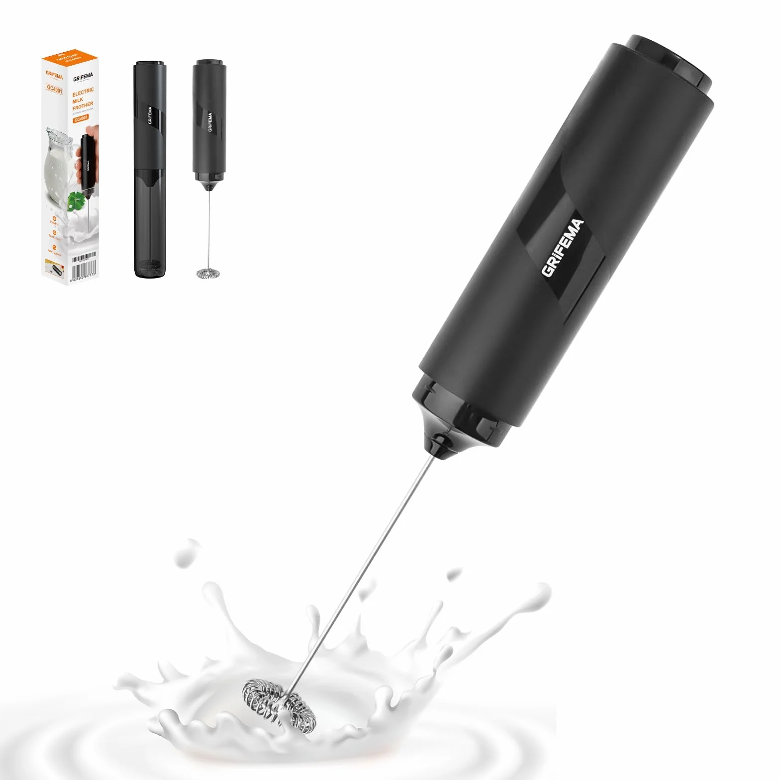 Mousseur à Lait Électrique 13 000 tr/min, Fouet Mini sans BPA, Piles, GRIFEMA