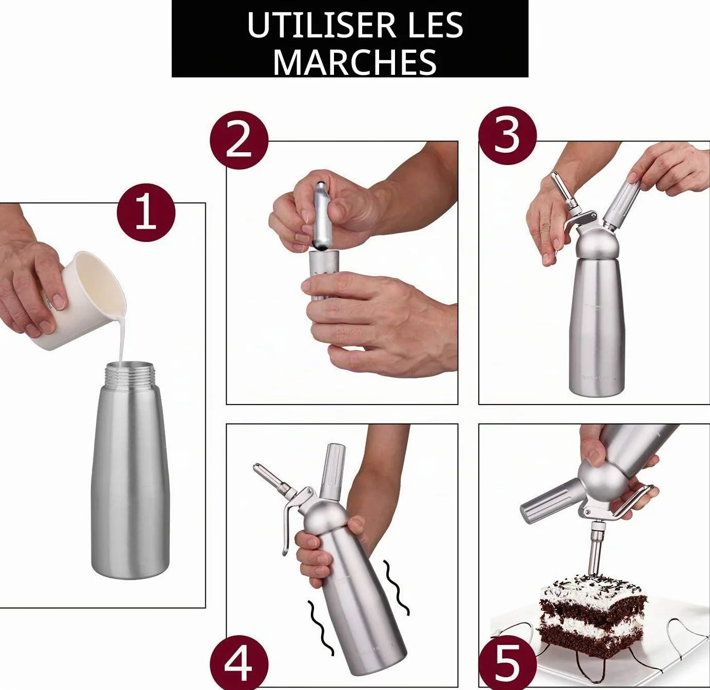 Siphon à Chantilly Professionnel 500ml avec 3 Douilles Inox Aluminium pour Mousses et Crèmes