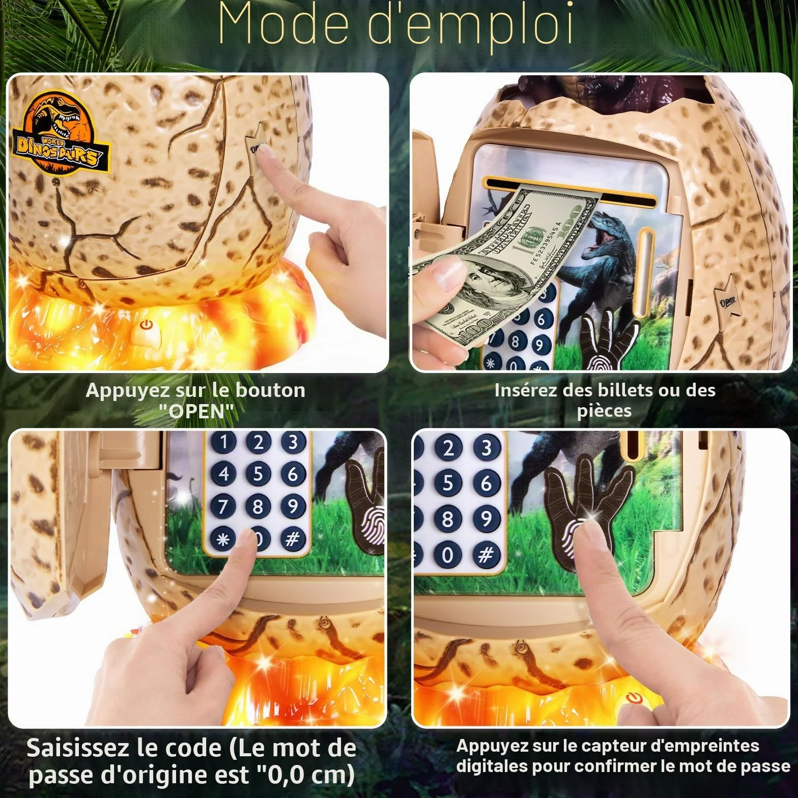 Yellcetoy Tirelire Électronique Enfant Œuf Dinosaure Coffre Fort Code Sécurité Musique Lumière Cadeau
