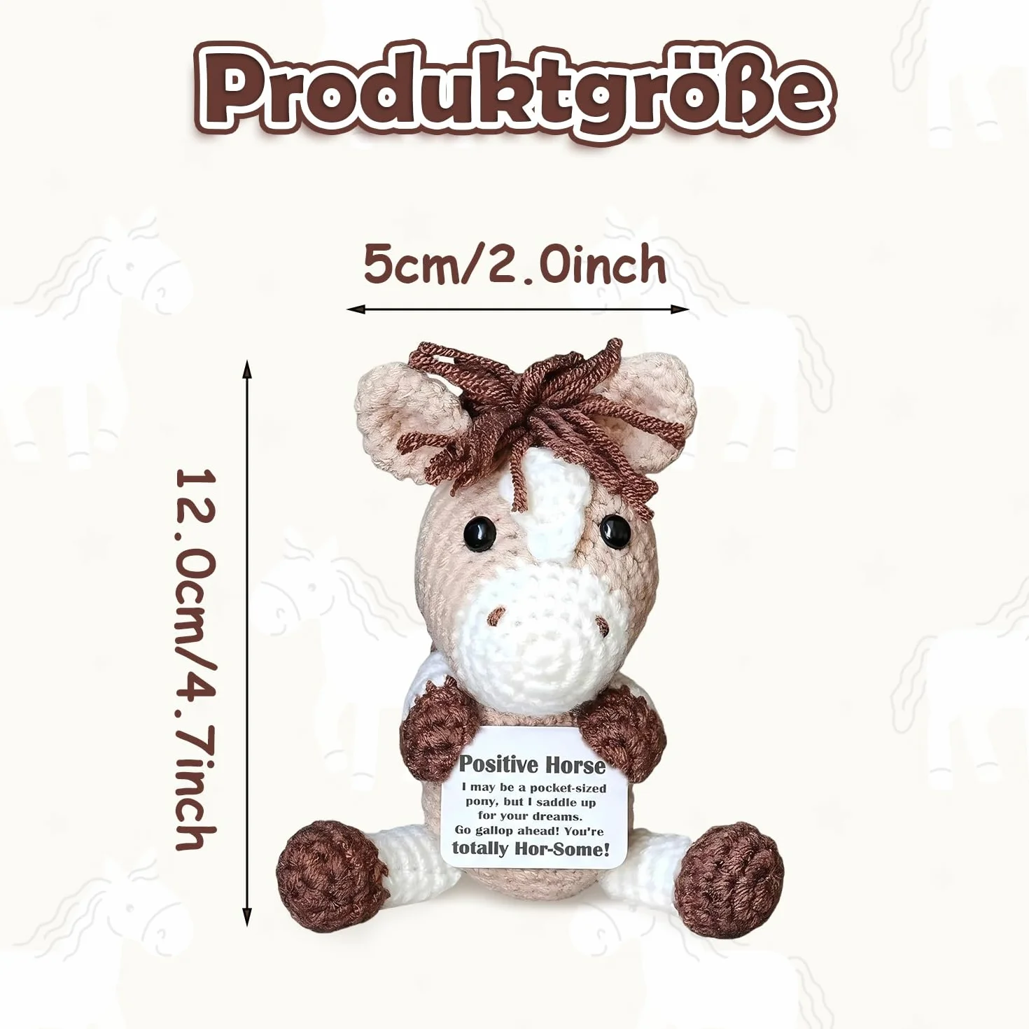 Poney porte-bonheur Hug Mutmacher avec carte You're Hor-Some, décoration amusante au crochet, cadeau anti-stress pour les fans de chevaux