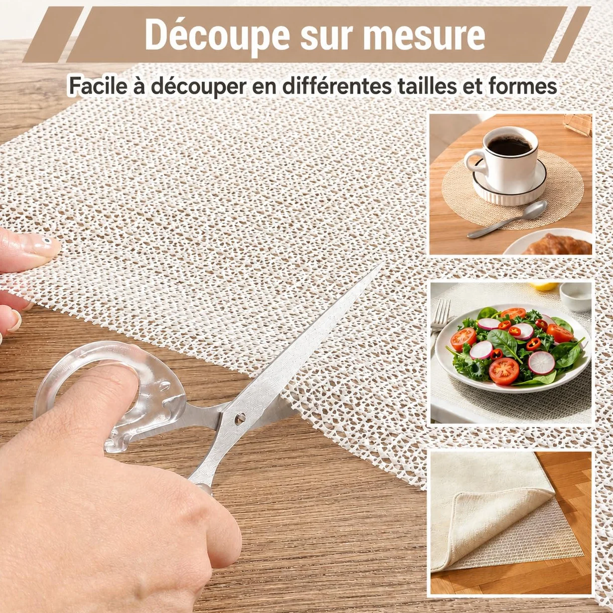 Tapis Antidérapant 160x220cm PVC Découpable Anti Glisse Parquet Cuisine Bureau Voiture Beige