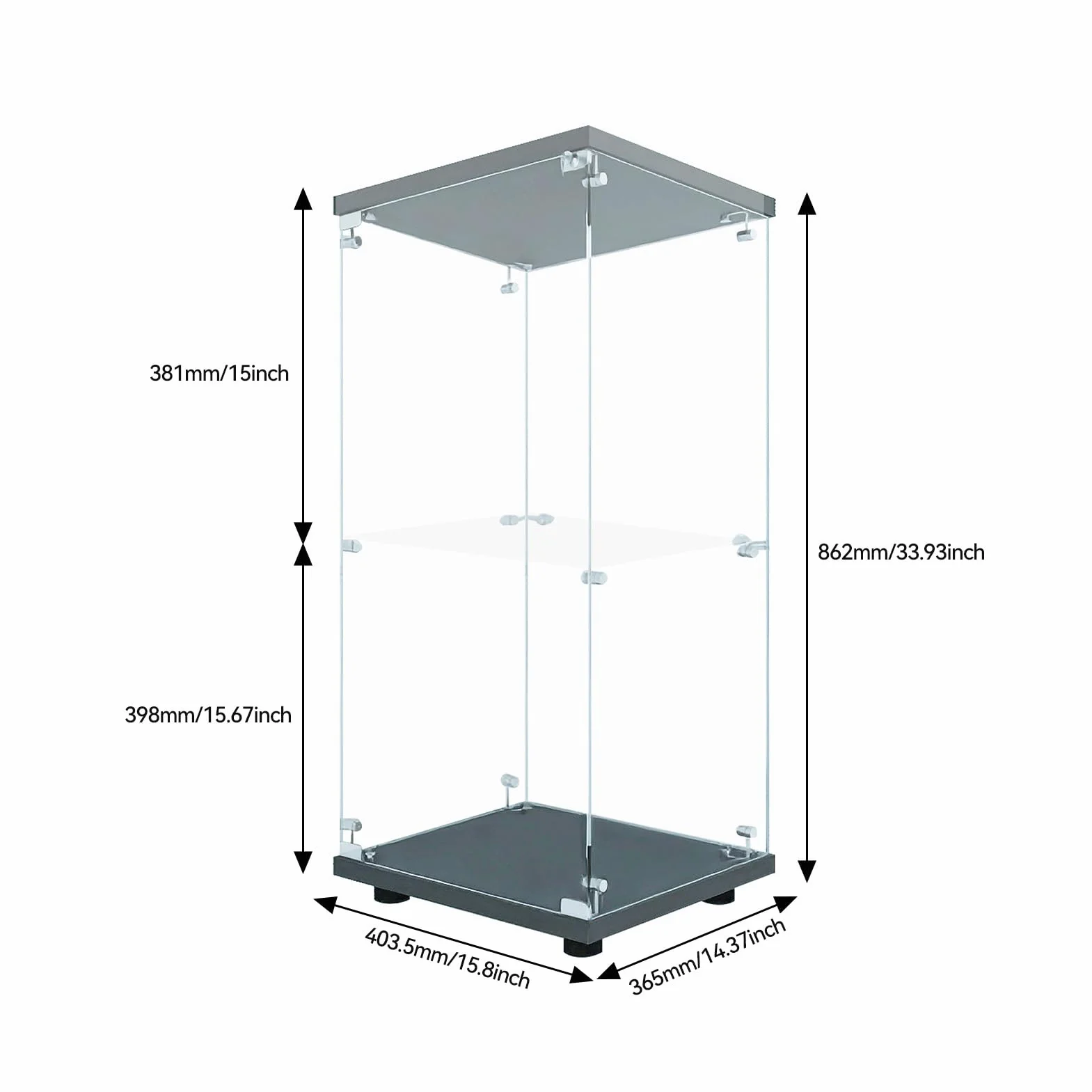 Vitrines, vitrines en Verre, armoires de Rangement Verticales en Verre,Vitrine Verre avec LED,adaptées aux Salons, Chambres, Bureaux (Noir, 2 étages),88x43x37cm