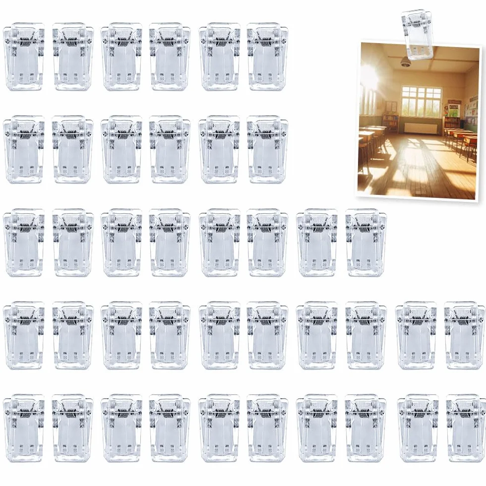 Lot de 40 clips à ressort transparents en plastique pour photo